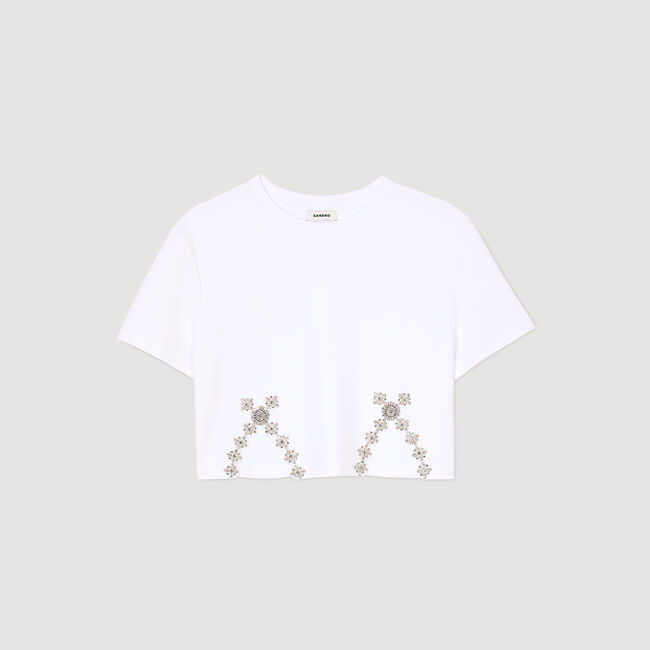 T-shirt corta decorata con strass