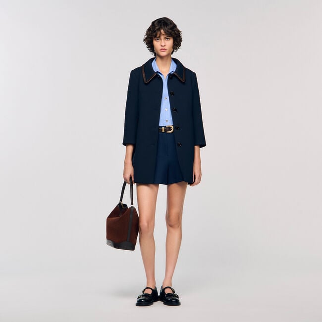 Cappotto con fasce in pelle