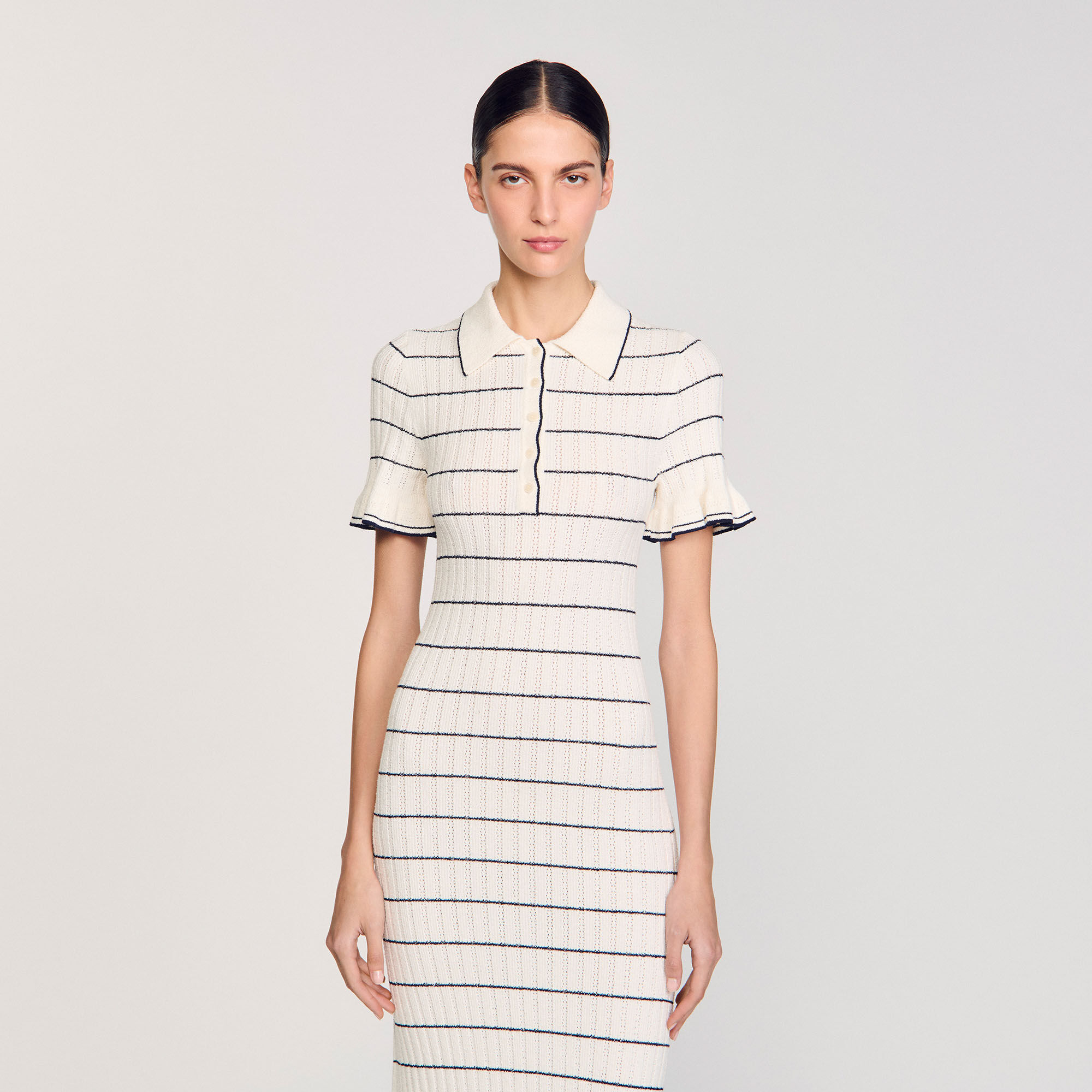 Abito lungo maglia colletto a polo
