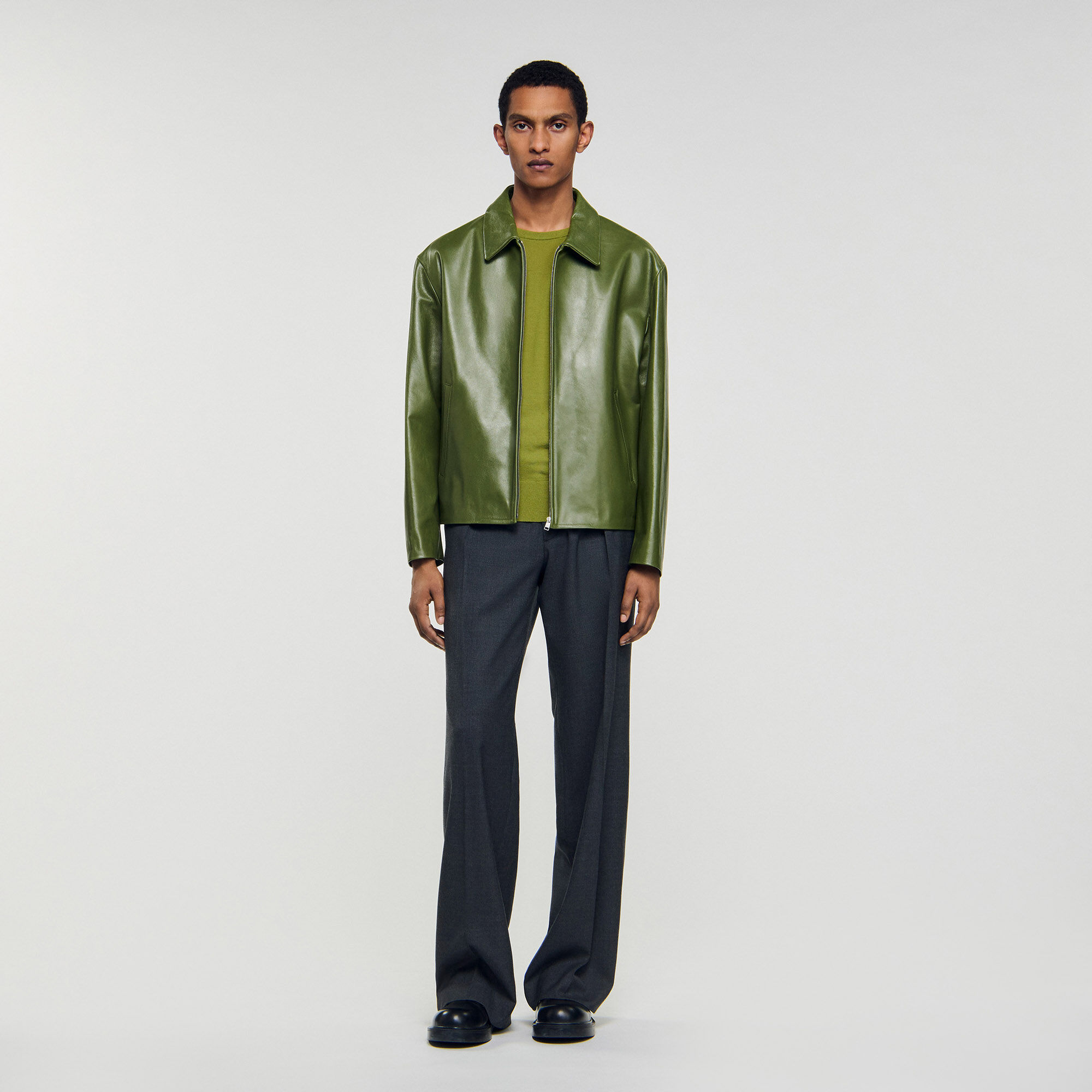 Giubbotto con zip in pelle