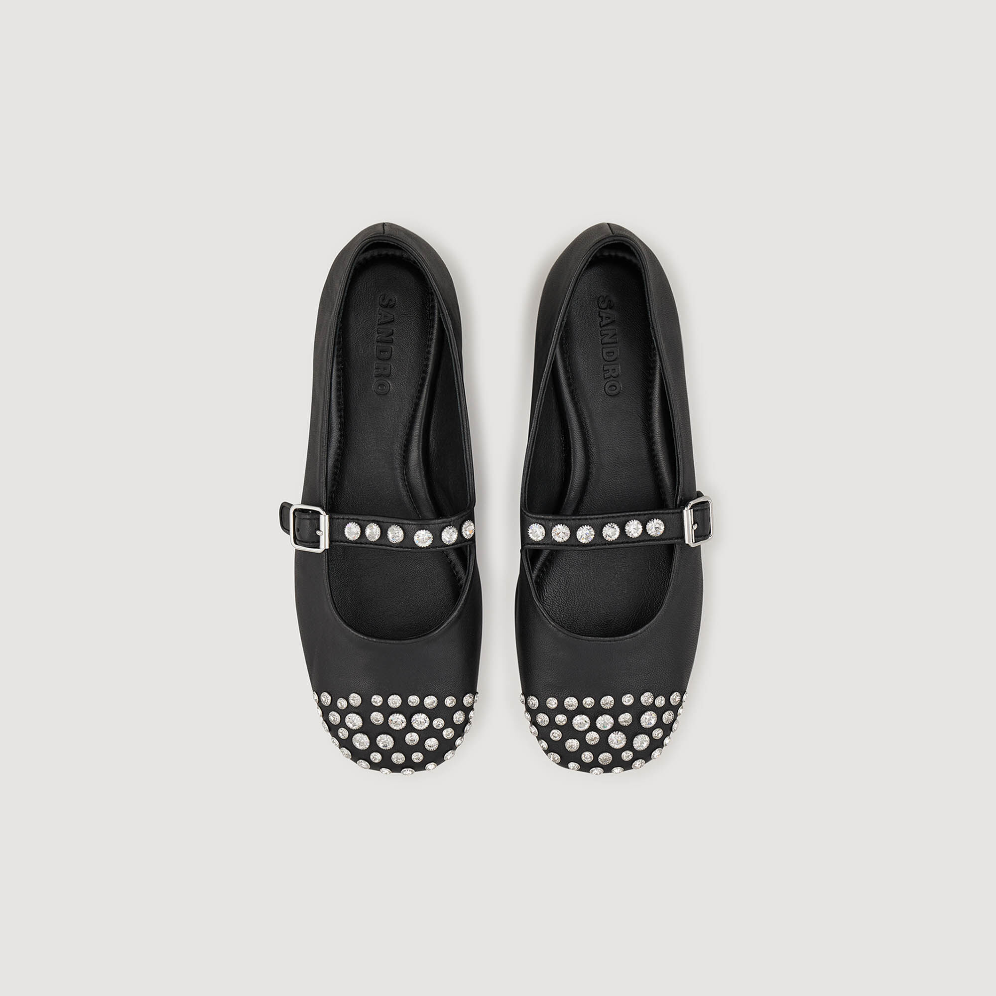 Ballerine in pelle decorate con strass Black Gray Women Sandro Paris