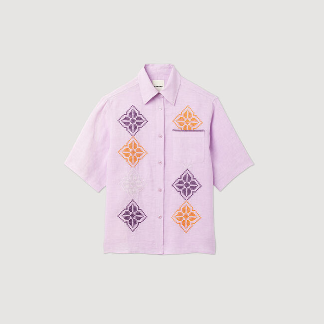Camicia oversize in lino ricamato