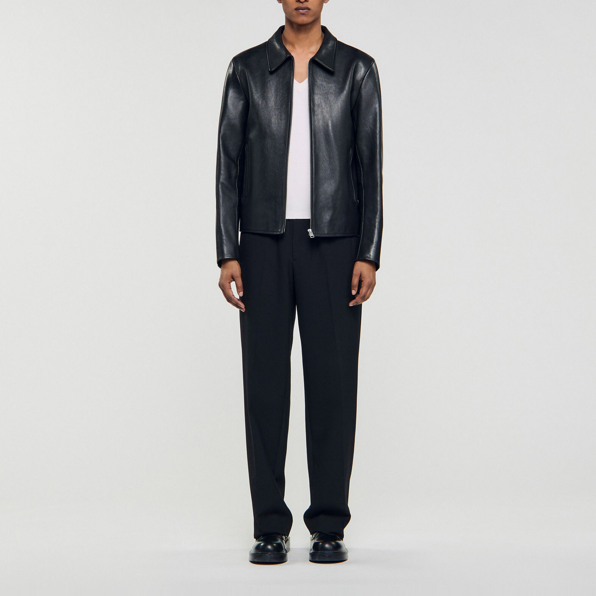 Giubbotto in pelle con zip - Uomo | Sandro