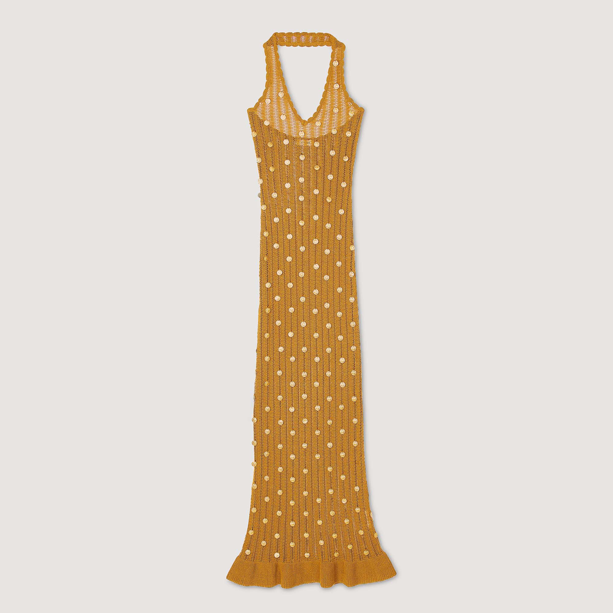 Abito lungo in maglia con frange