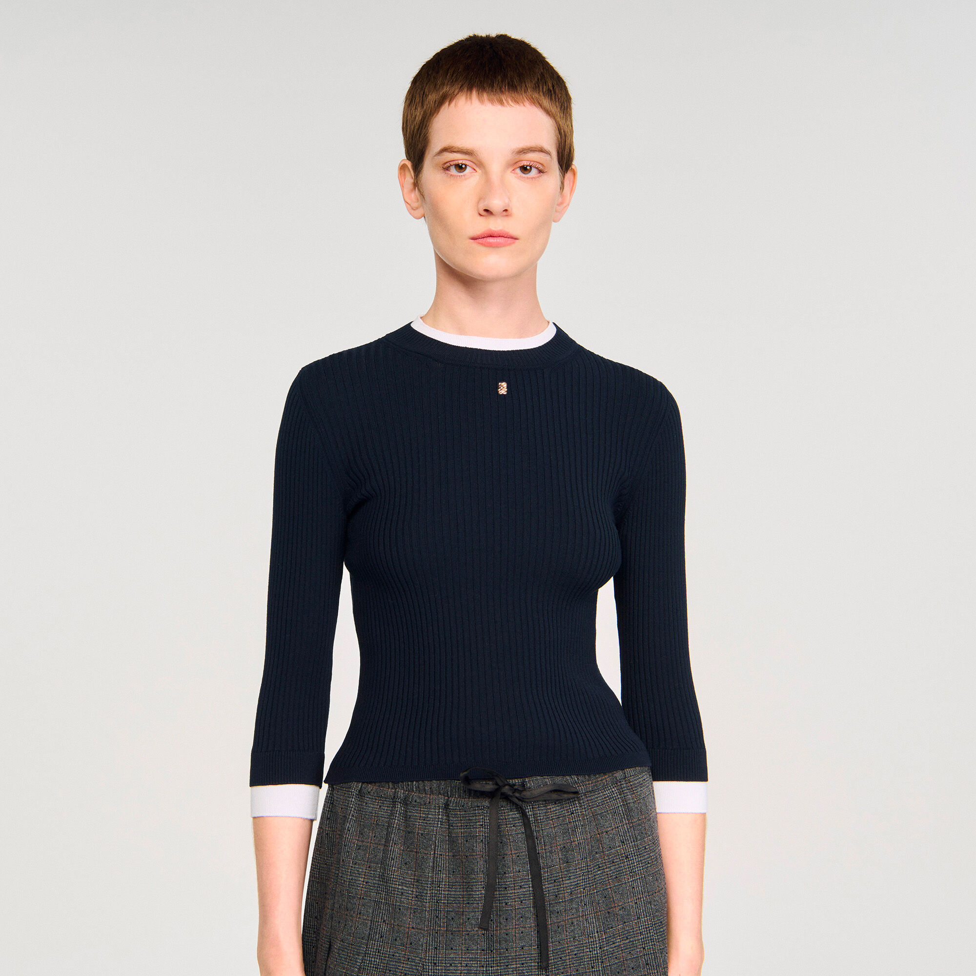 Maglione trompe l'œil in lana mista