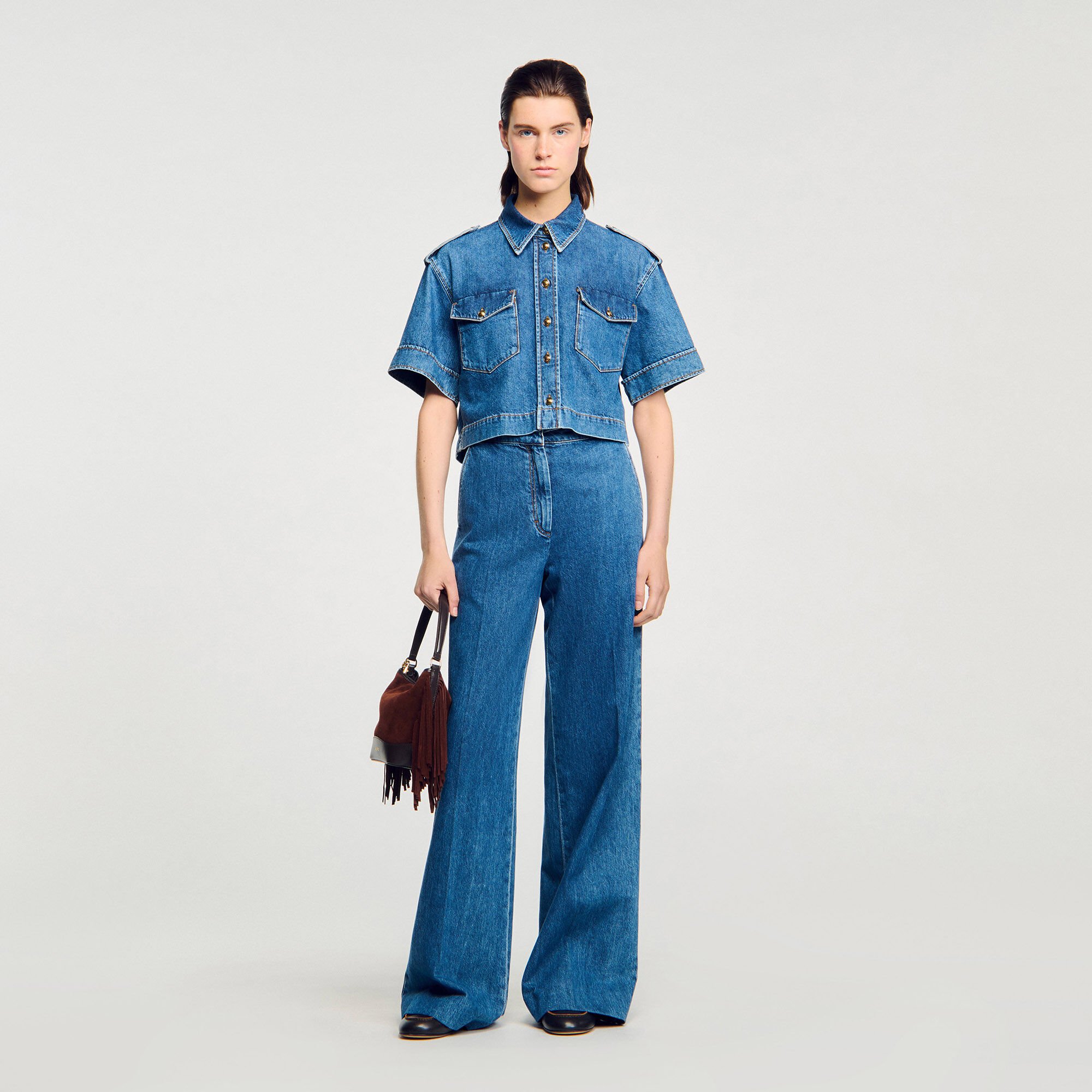 Camicia corta in denim