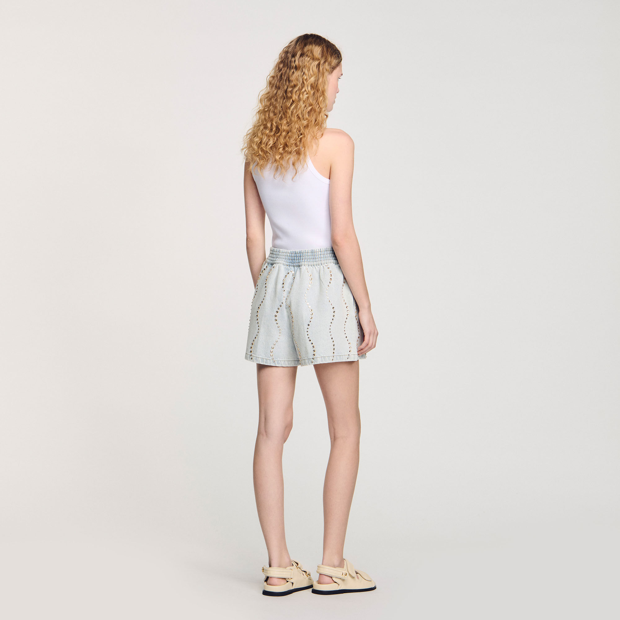 Shorts di jeans strass e perline