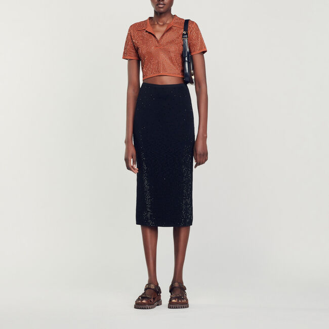 Gonna midi ornata da strass