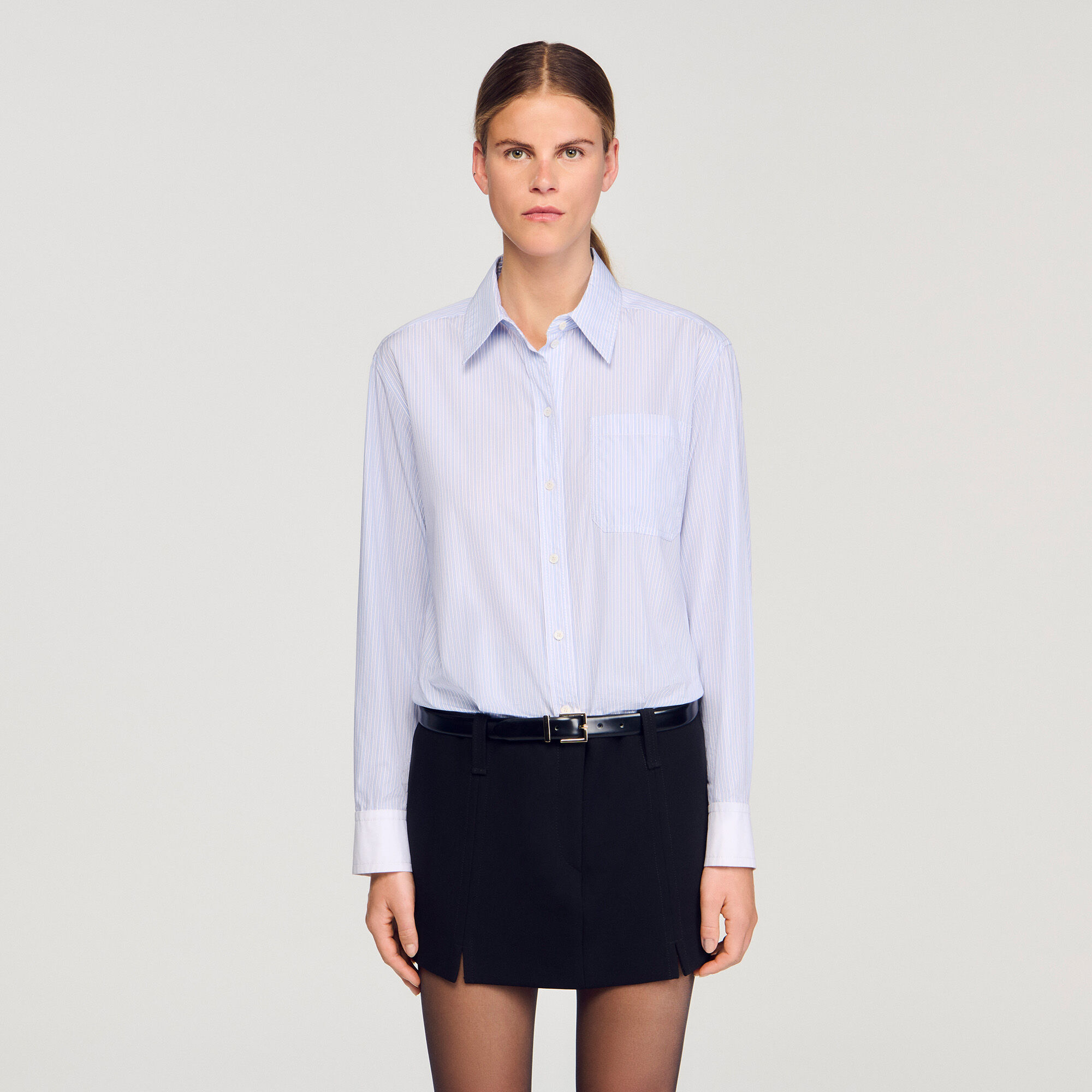 Abito corto bimateriale col camicia