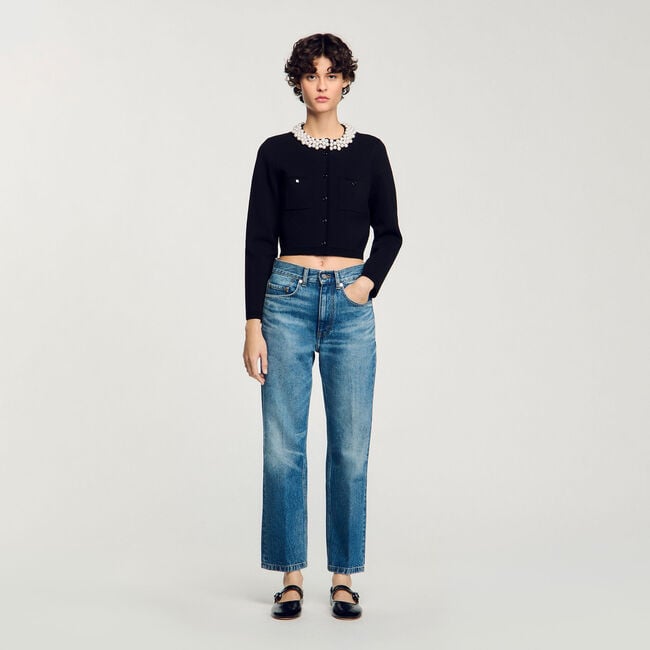 Cardigan con colletto con perline