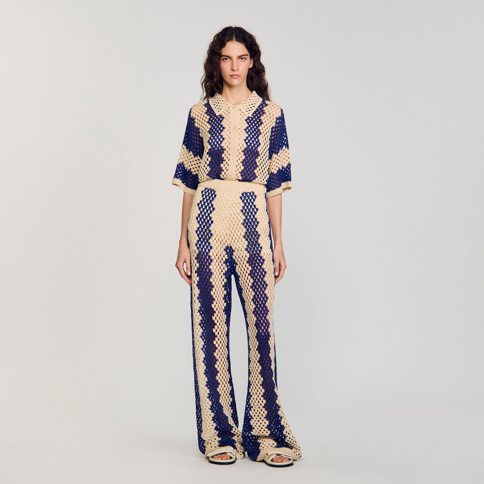 Pantaloni in maglia bicolor