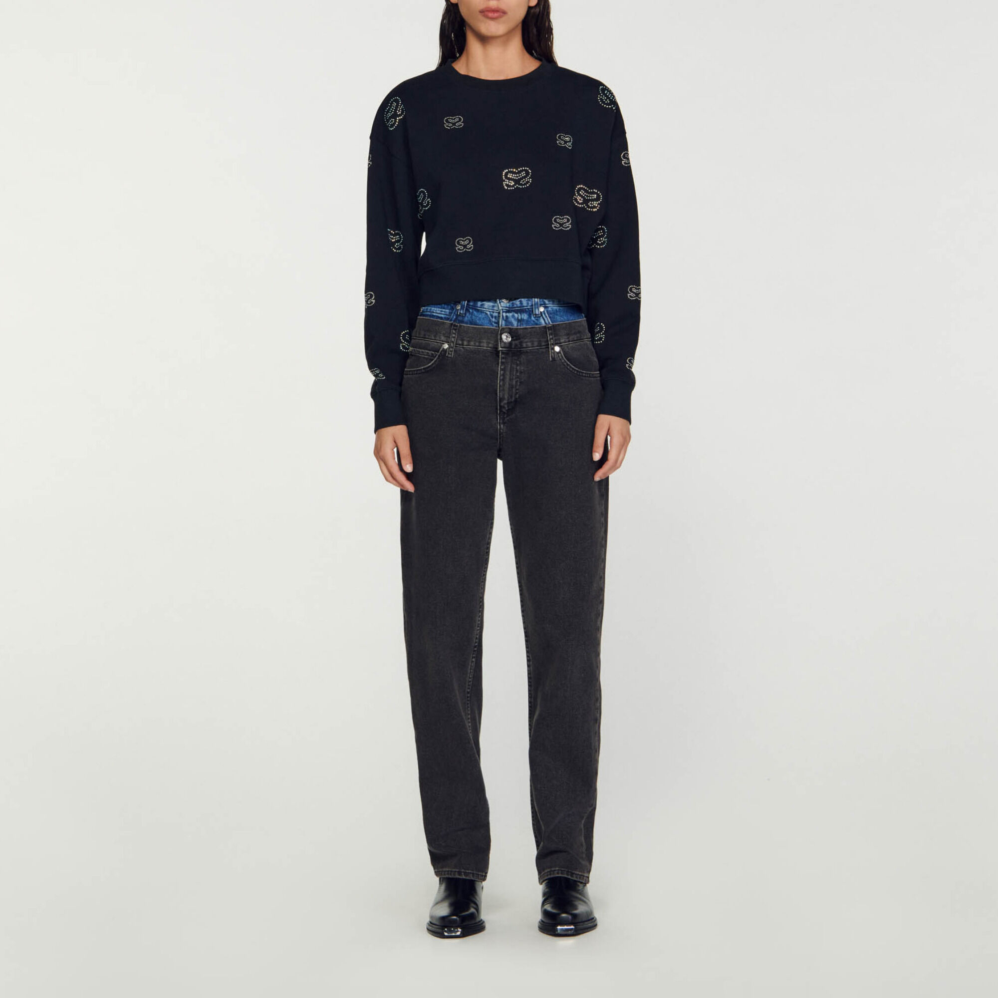 Felpa corta con motivo a doppia S