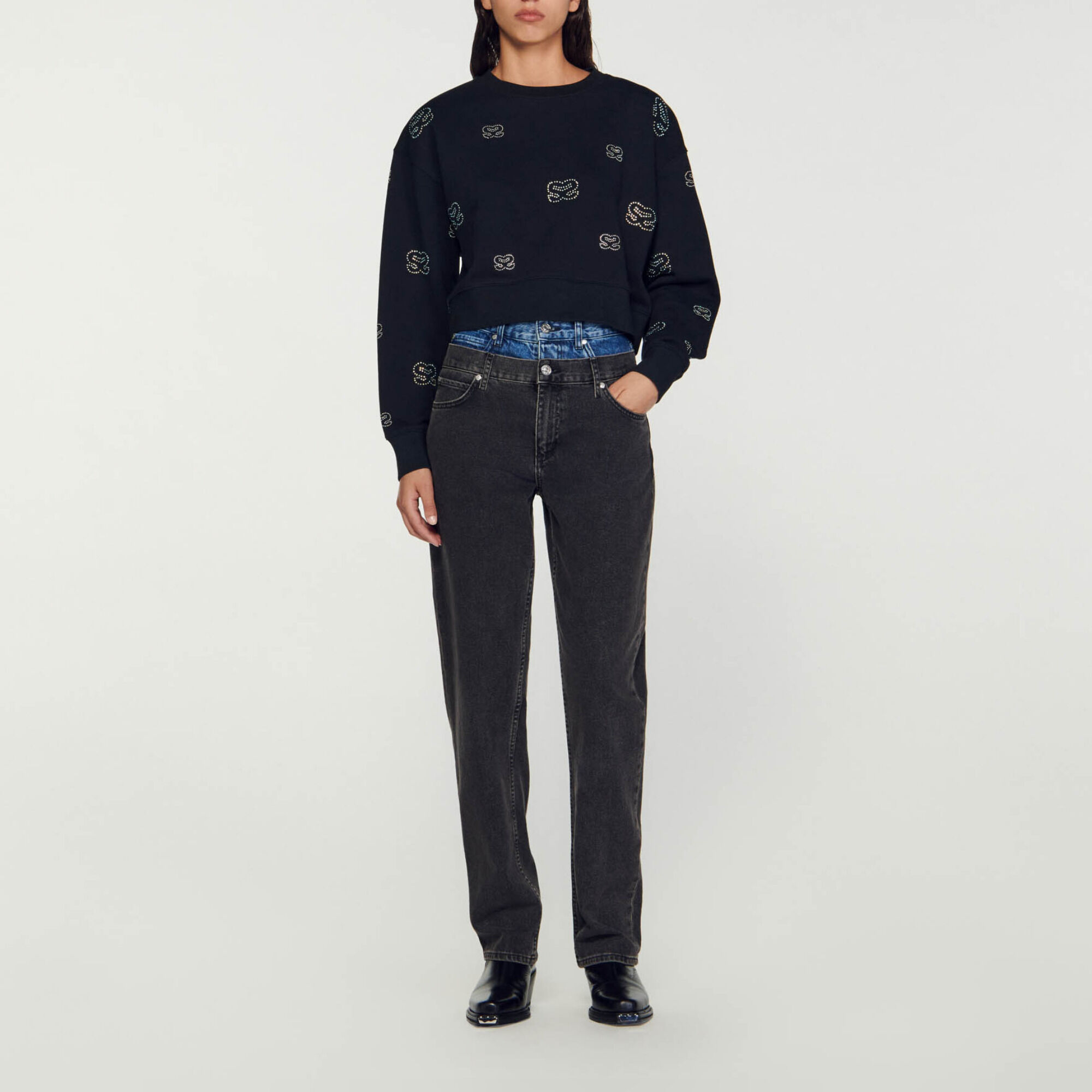 Felpa corta con motivo a doppia S