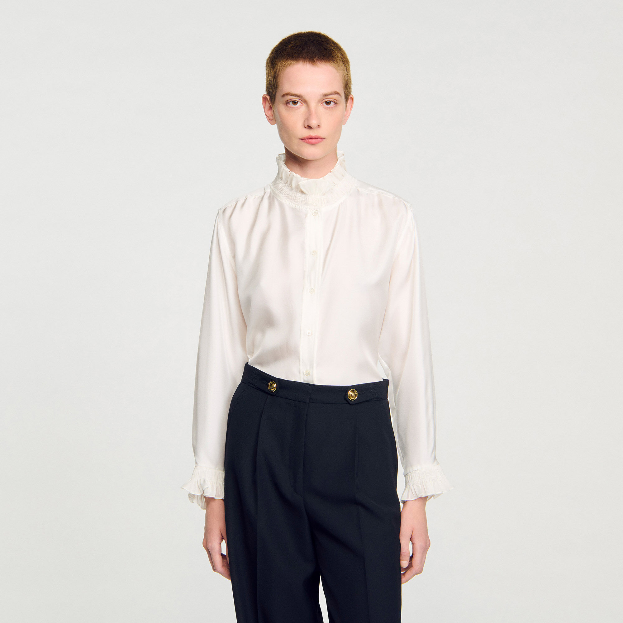 Camicia seta con collo arricciato