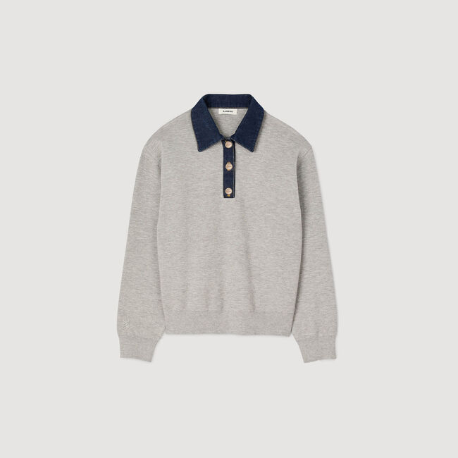 Maglione con colletto in jeans