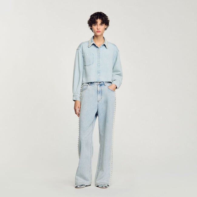 Camicia di jeans con scollo perlato