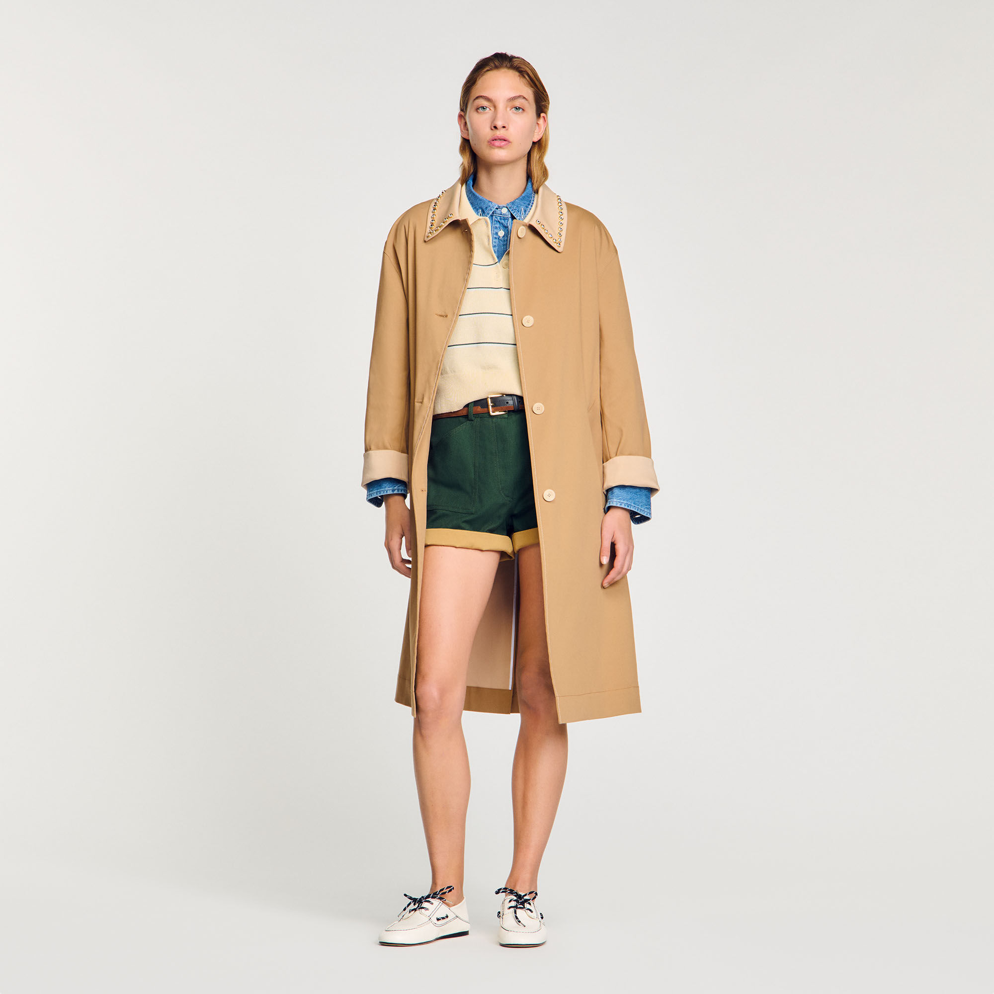 Trench con colletto glitterato