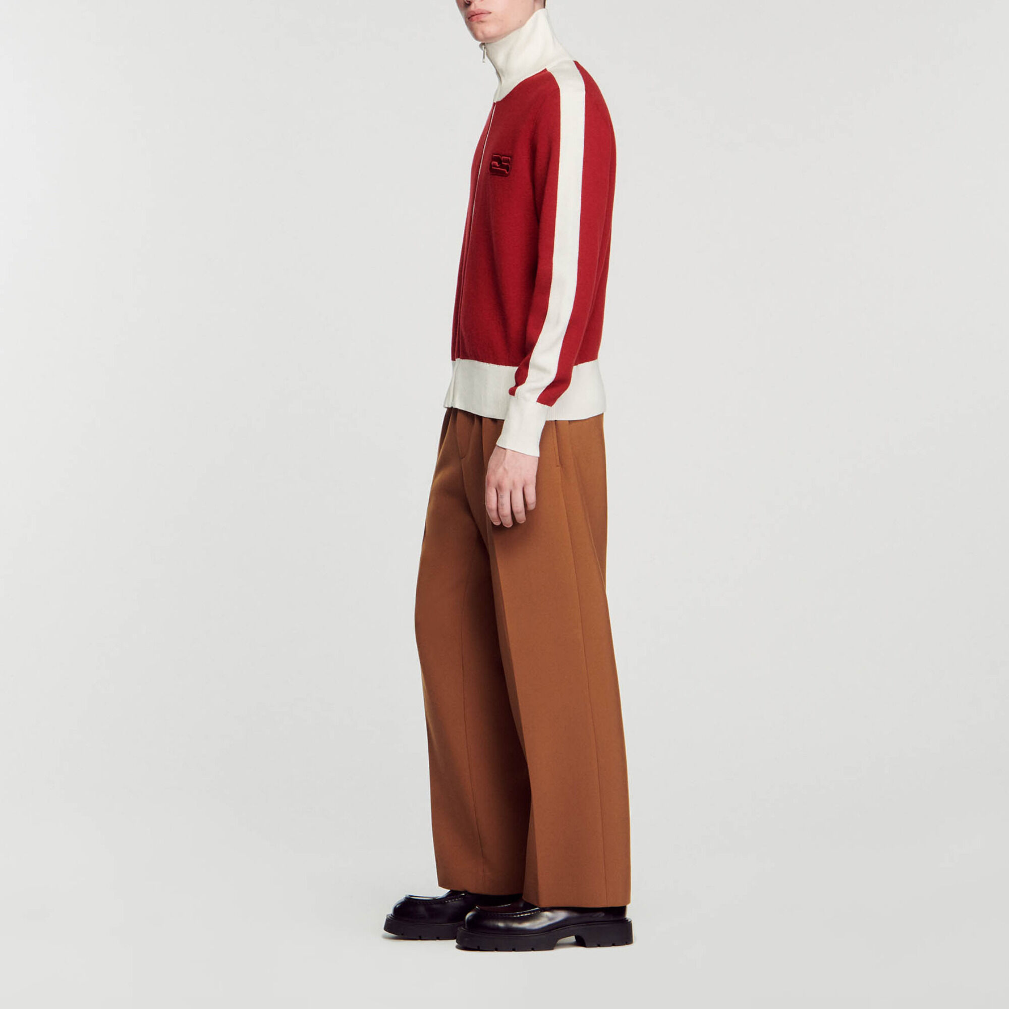 Cardigan bicolore in maglia