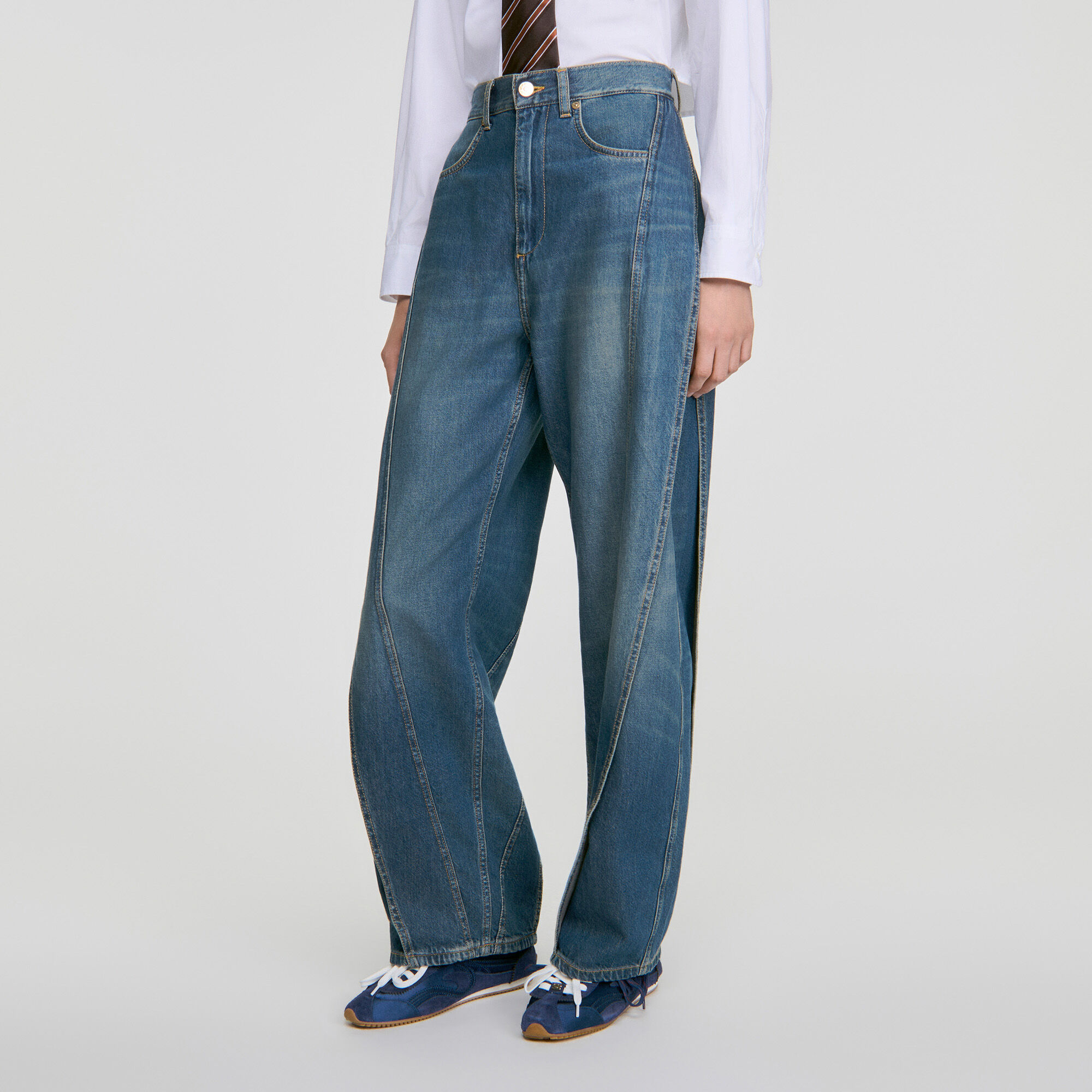 Jeans larghi con tagli impunturati - Donna | Sandro