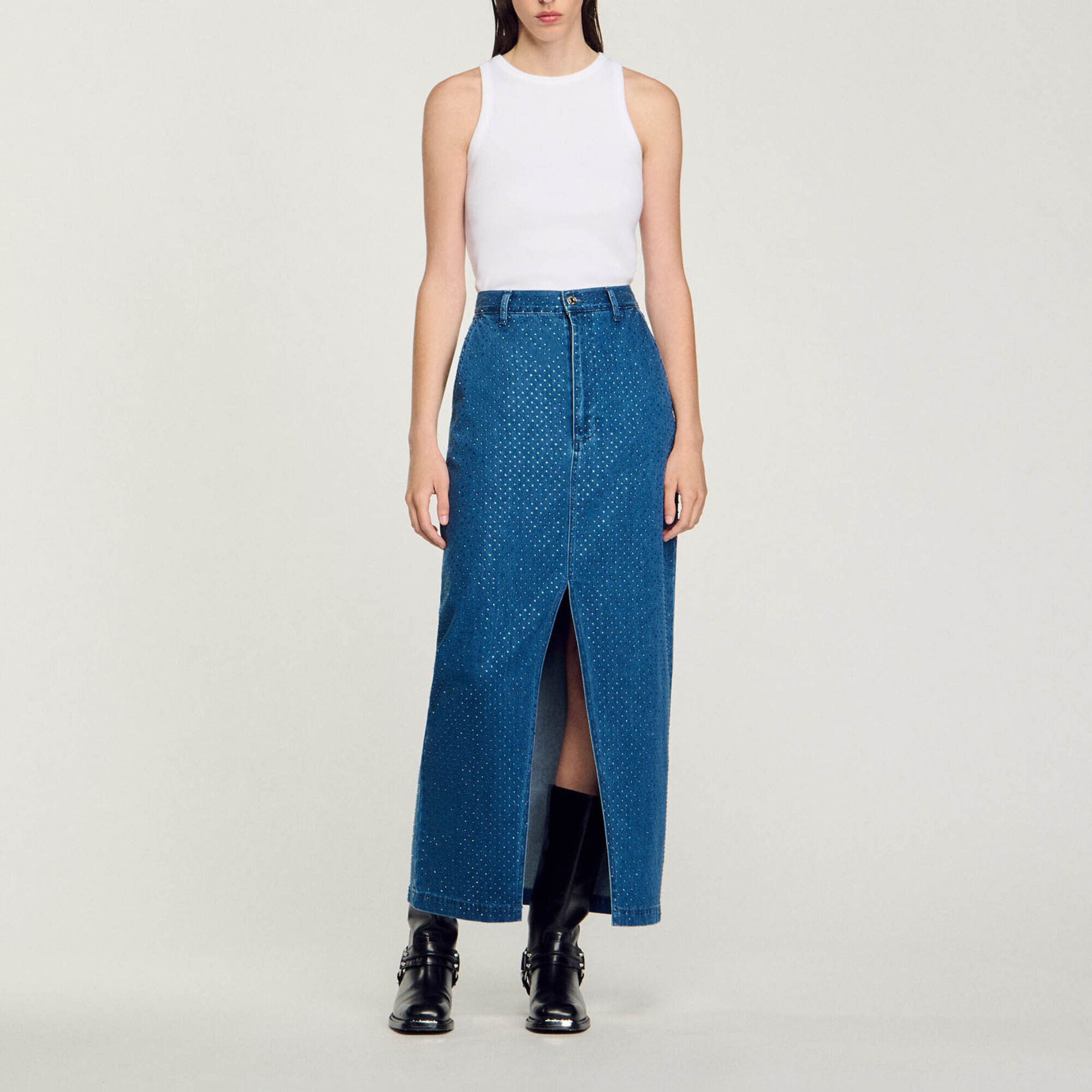 Gonna lunga glitterata di jeans