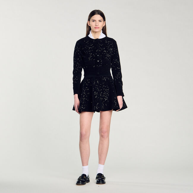 Cardigan maglia vellutata e paillettata