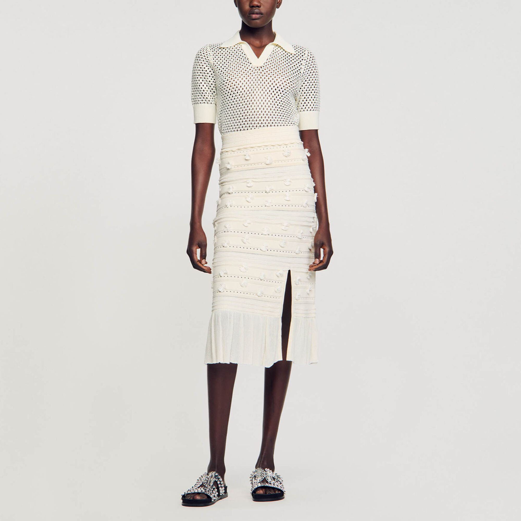 Gonna midi in maglia traforata