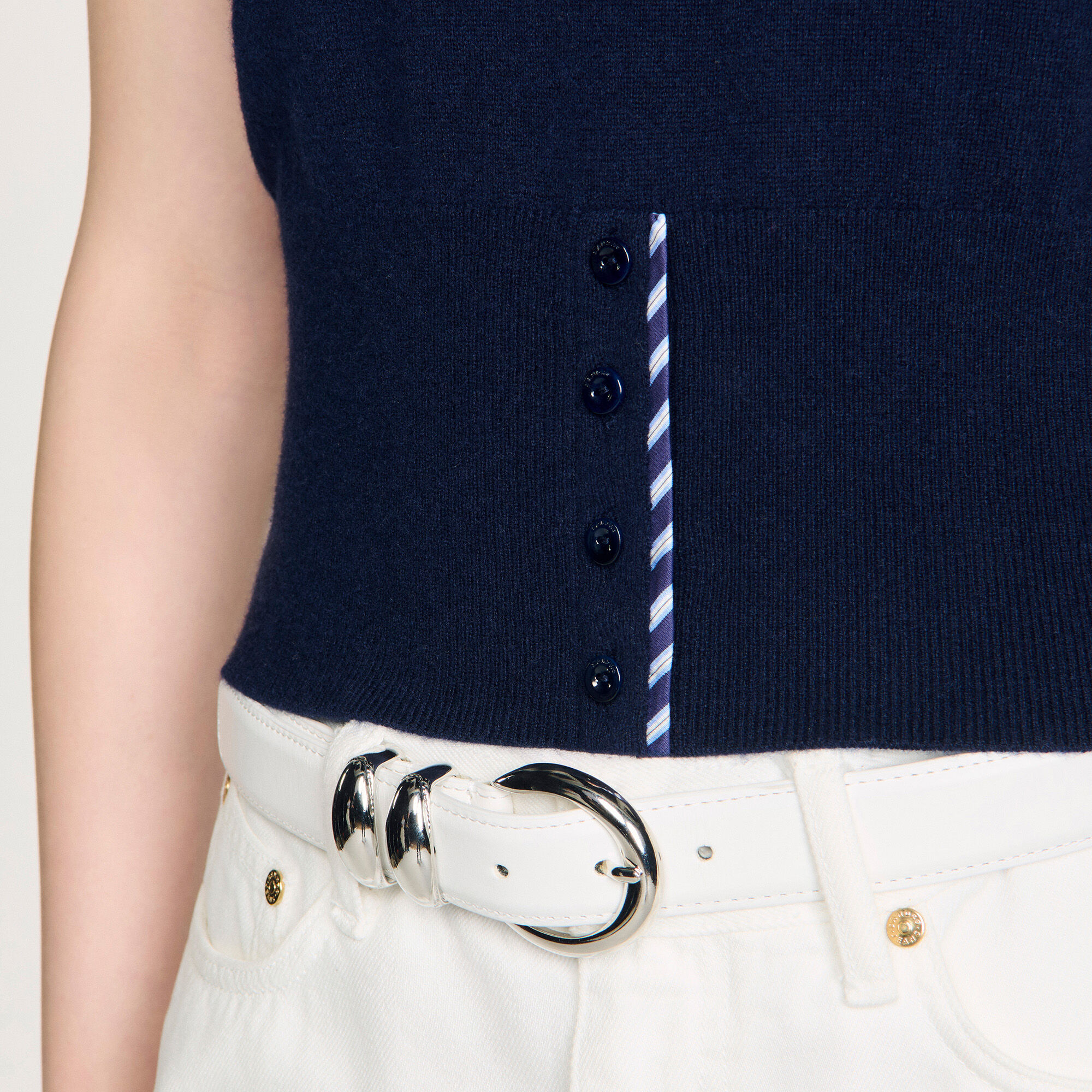 Maglia corta rigata lana e cashmere