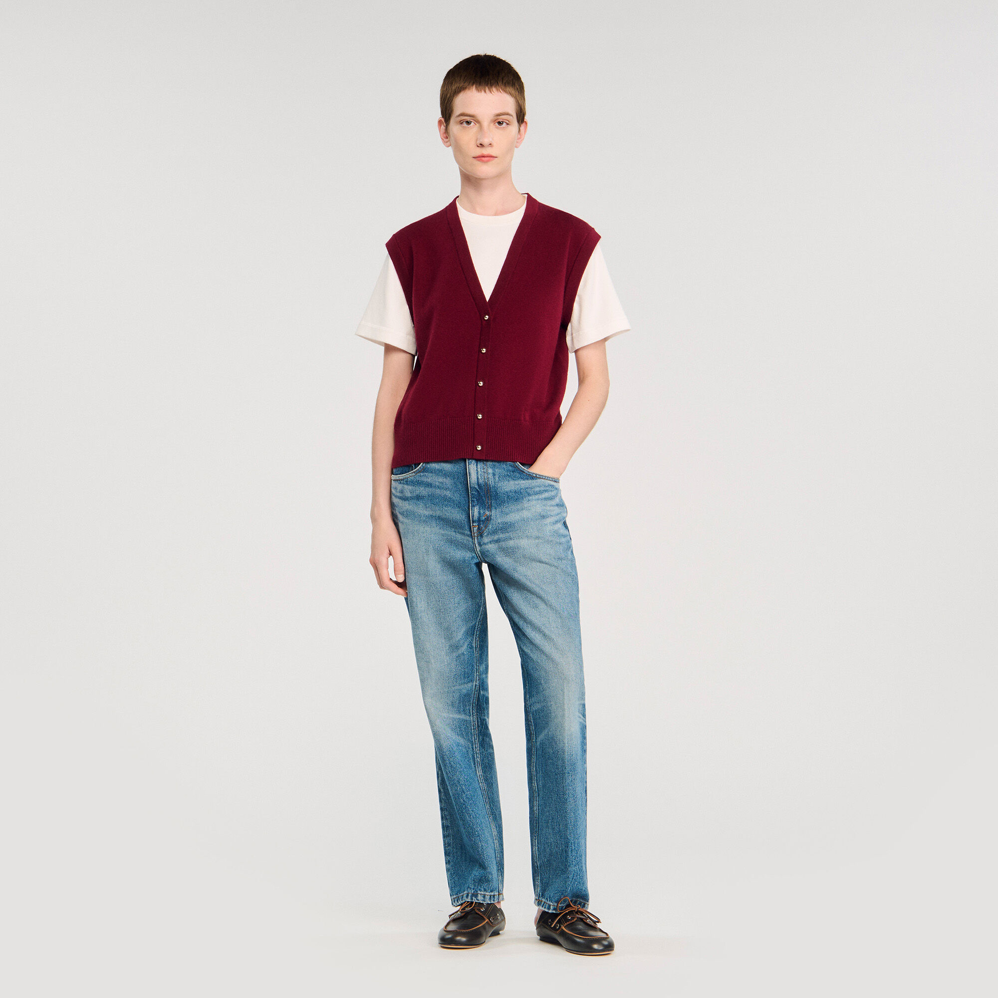Maglione bicolor in lana e cashmere