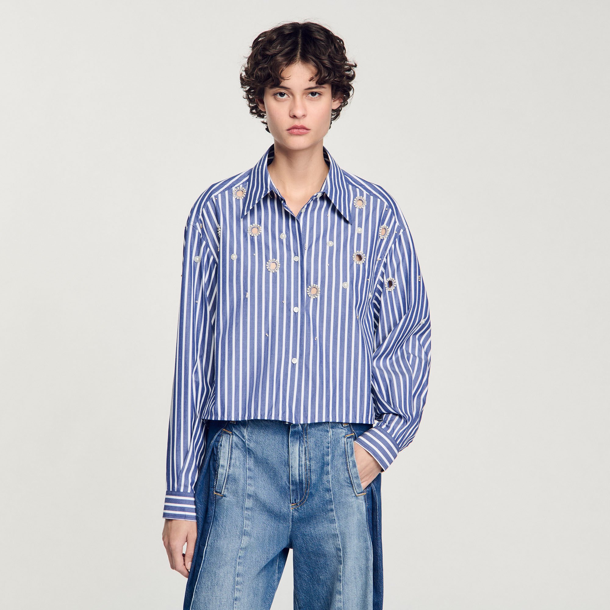 Camicia a righe con perline