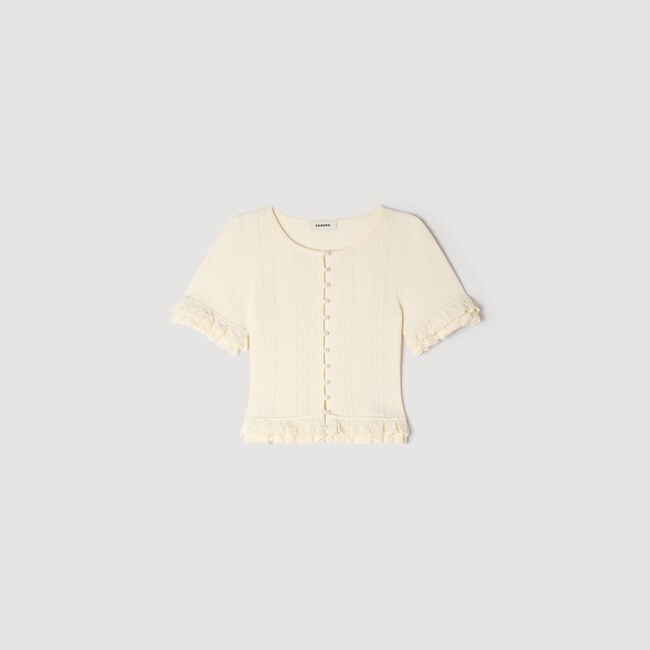 Cardigan in maglia con volant