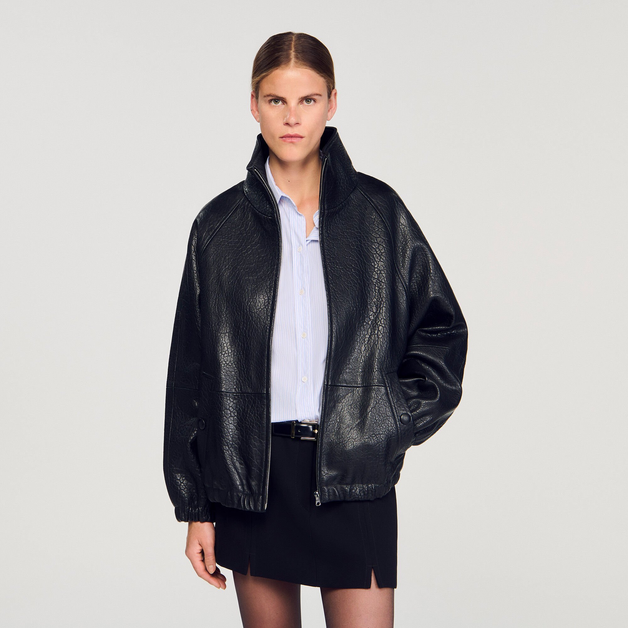 Giubbotto in pelle oversize