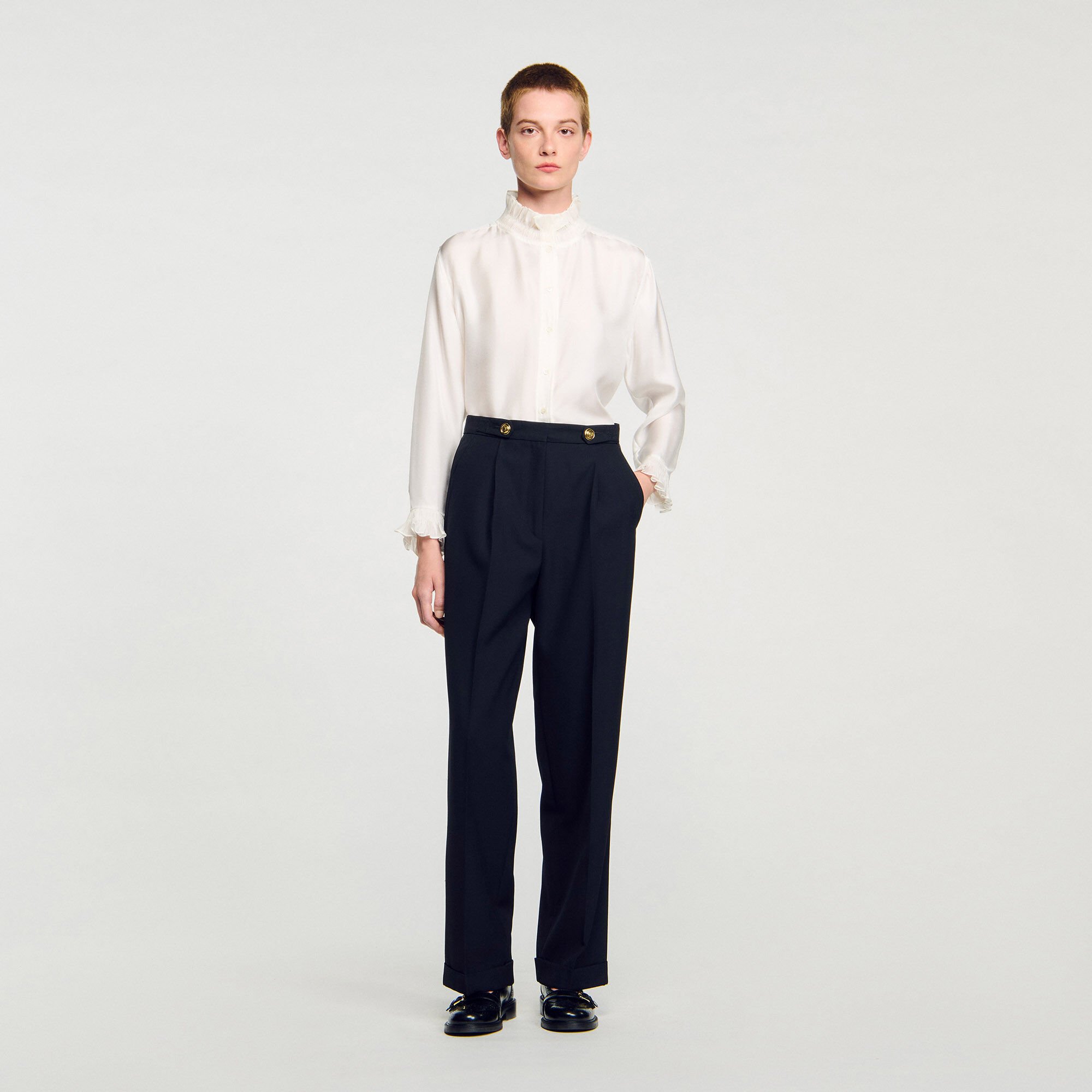 Camicia seta con collo arricciato