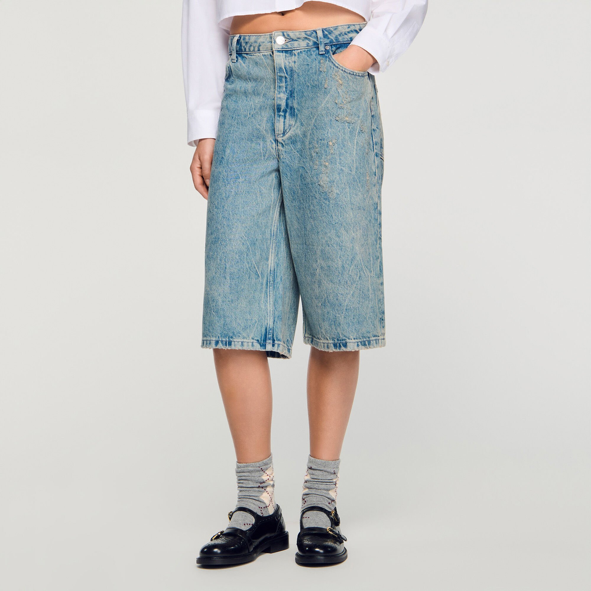 Bermuda jeans effetto stropicciato