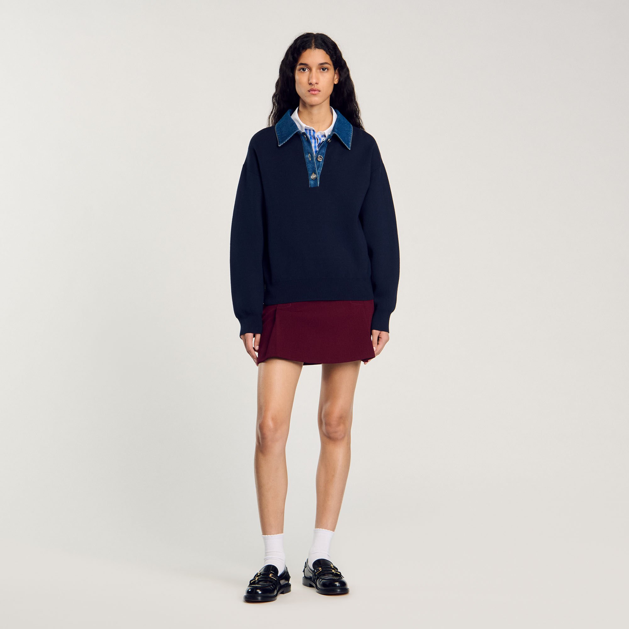 Maglione con colletto in jeans