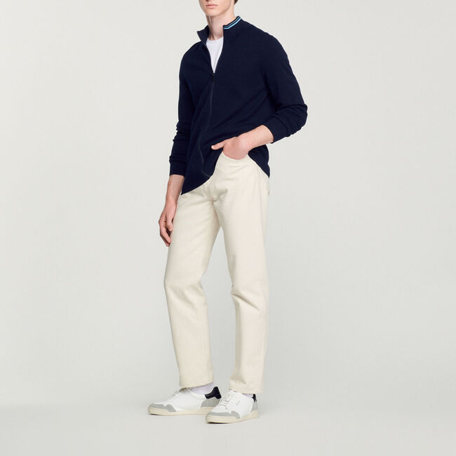 Cardigan con zip e collo a righe