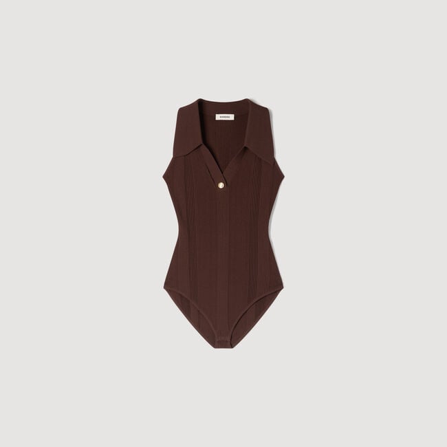 Body in maglia a coste polo