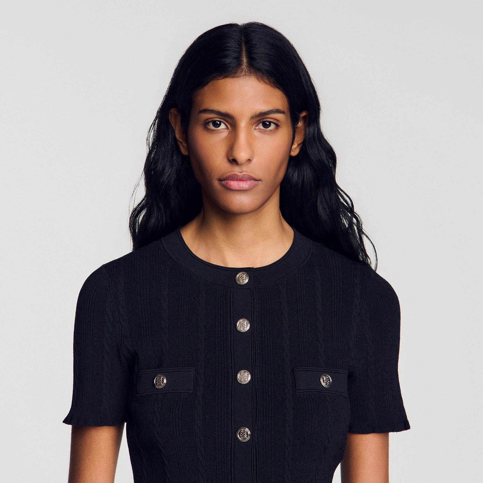 Cardigan corto in maglia pointelle