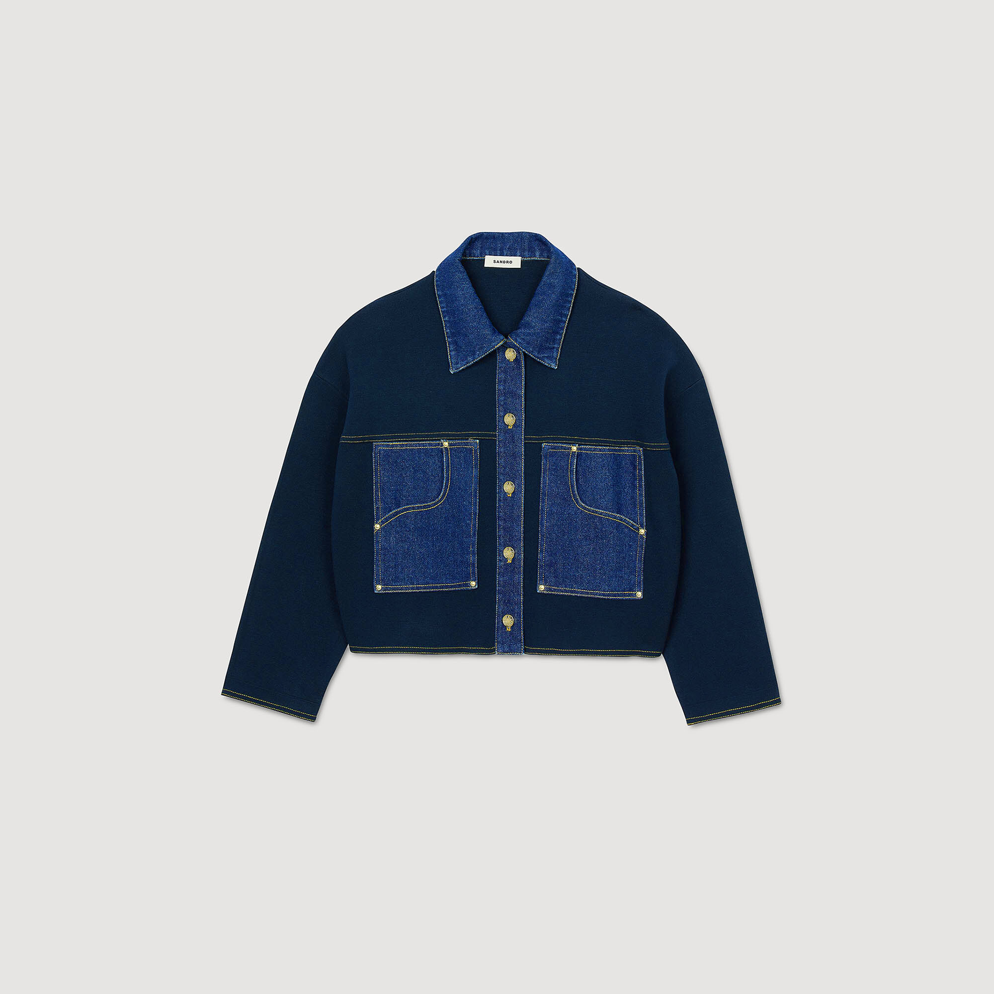 Cardigan con dettagli in denim