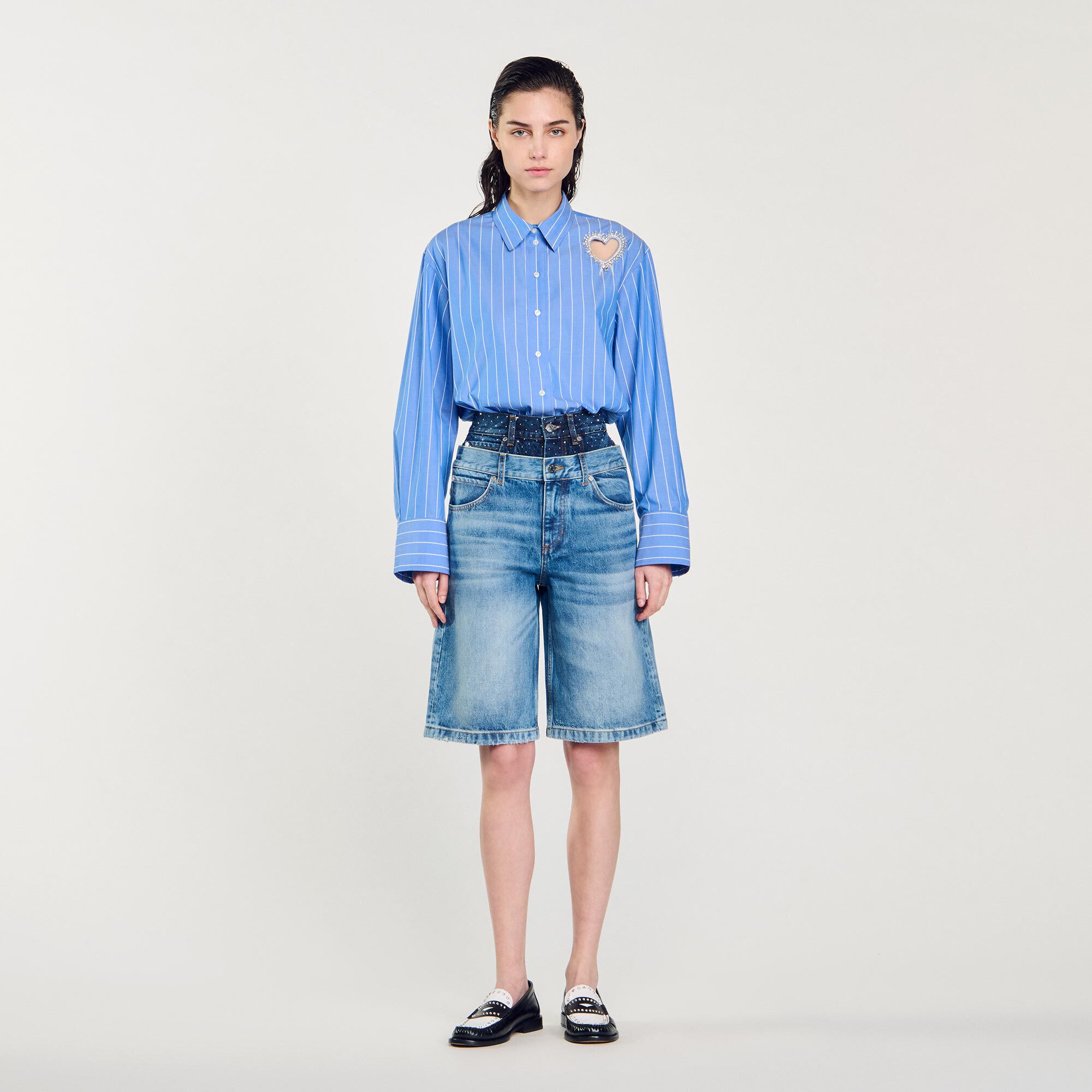 Bermuda di jeans con doppia vita blu da donna Sandro Paris