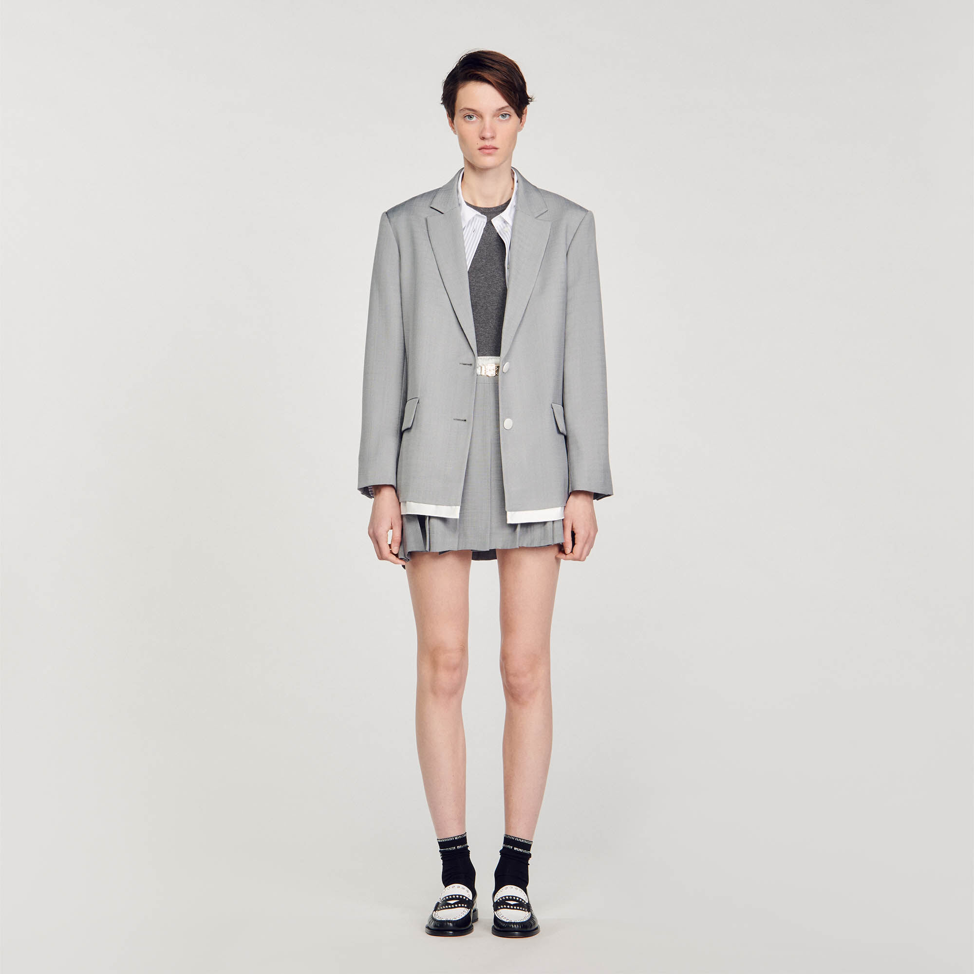 Giacca da tailleur con finiture satinate Black Gray Sandro Paris