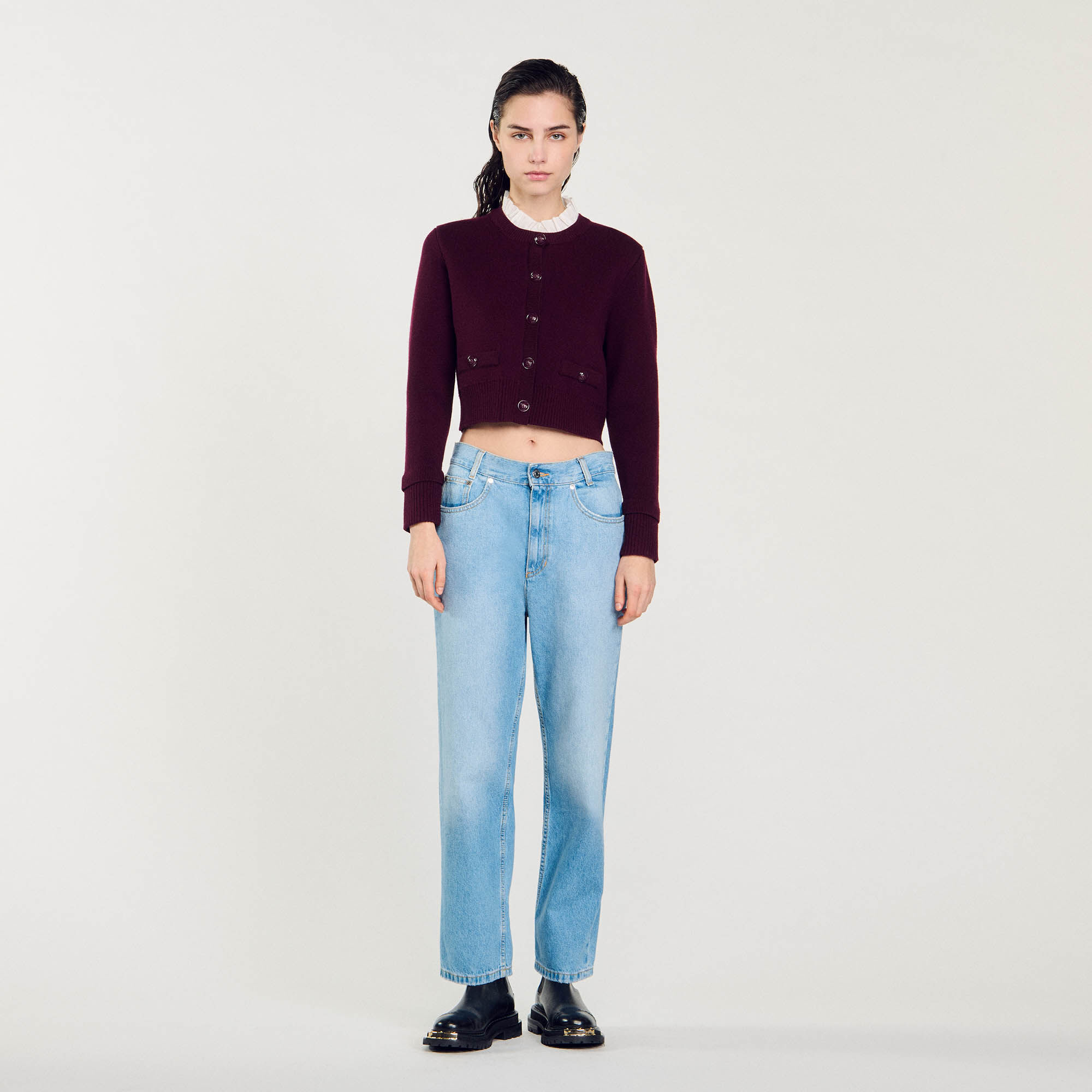 Cardigan in maglia con collo arricciato