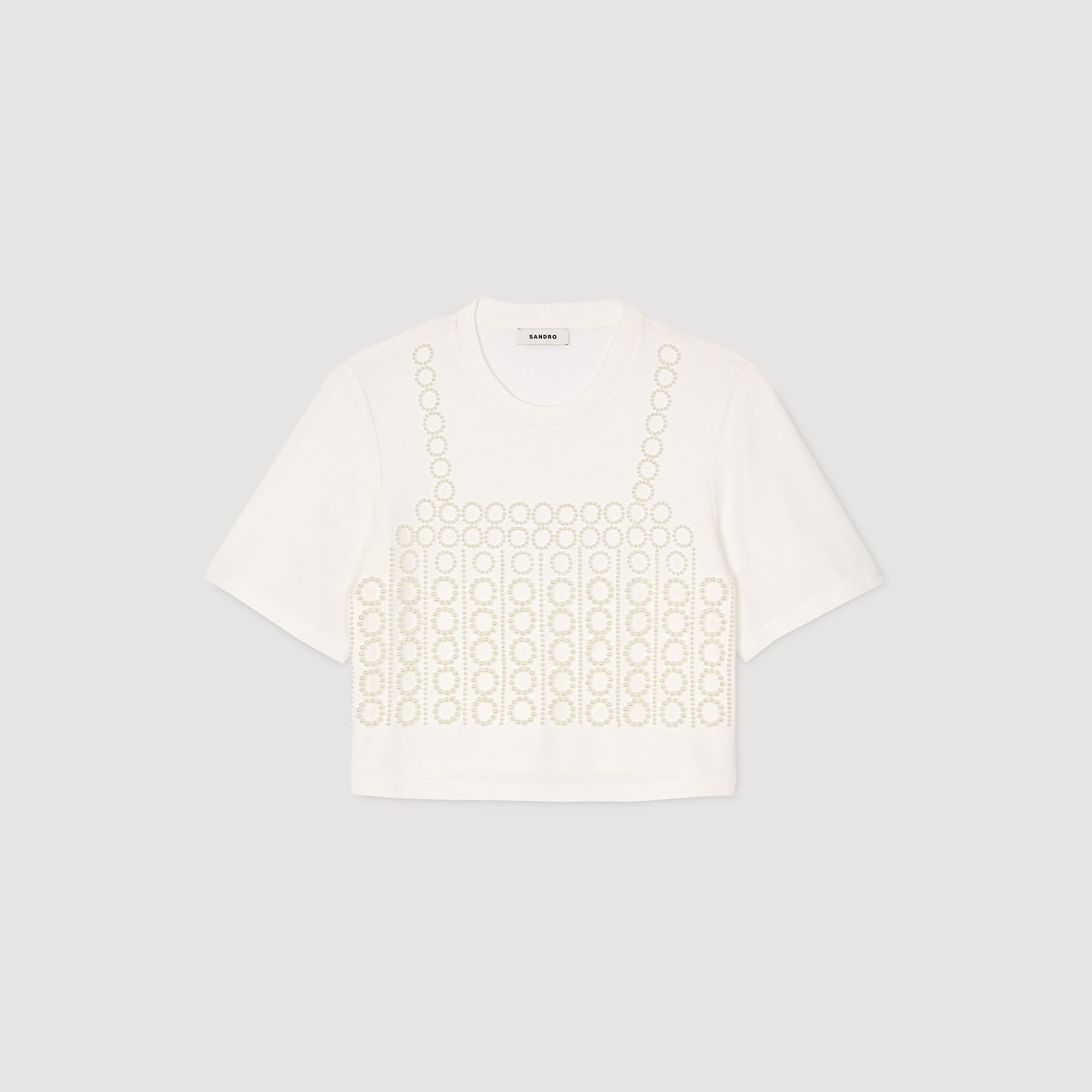 T-shirt cropped con perline