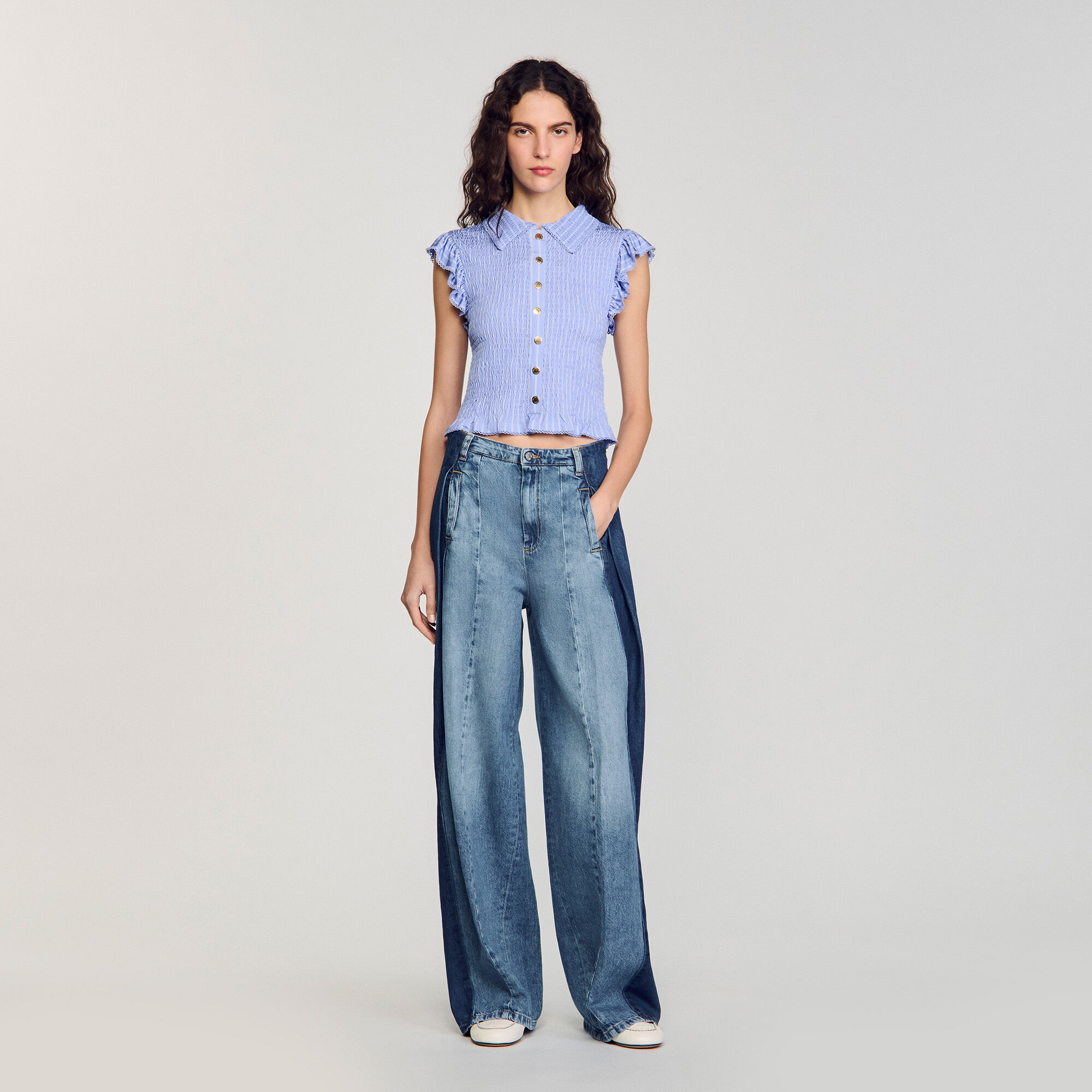 T-shirt a righe con punto smock