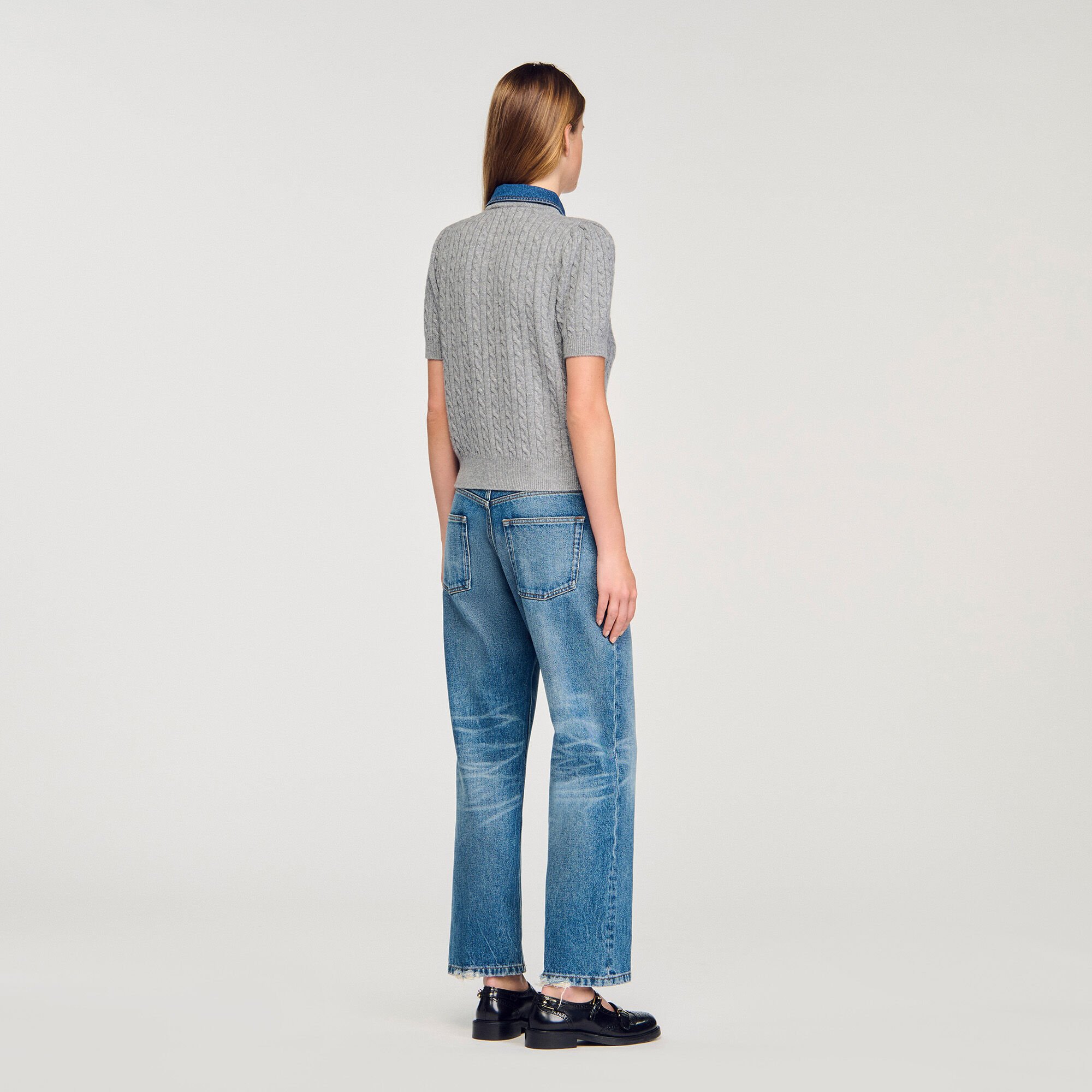 Cardigan con colletto in denim