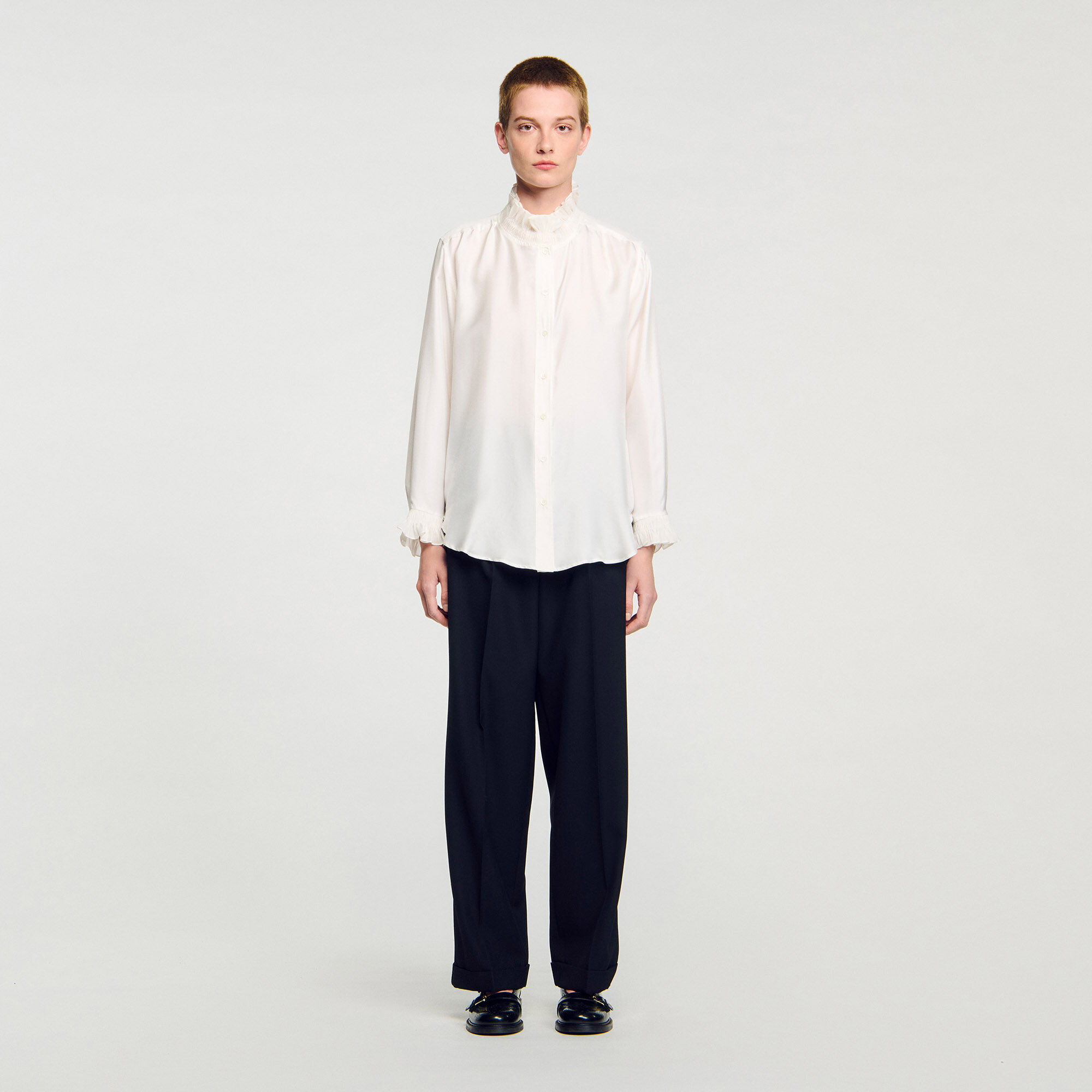 Camicia seta con collo arricciato