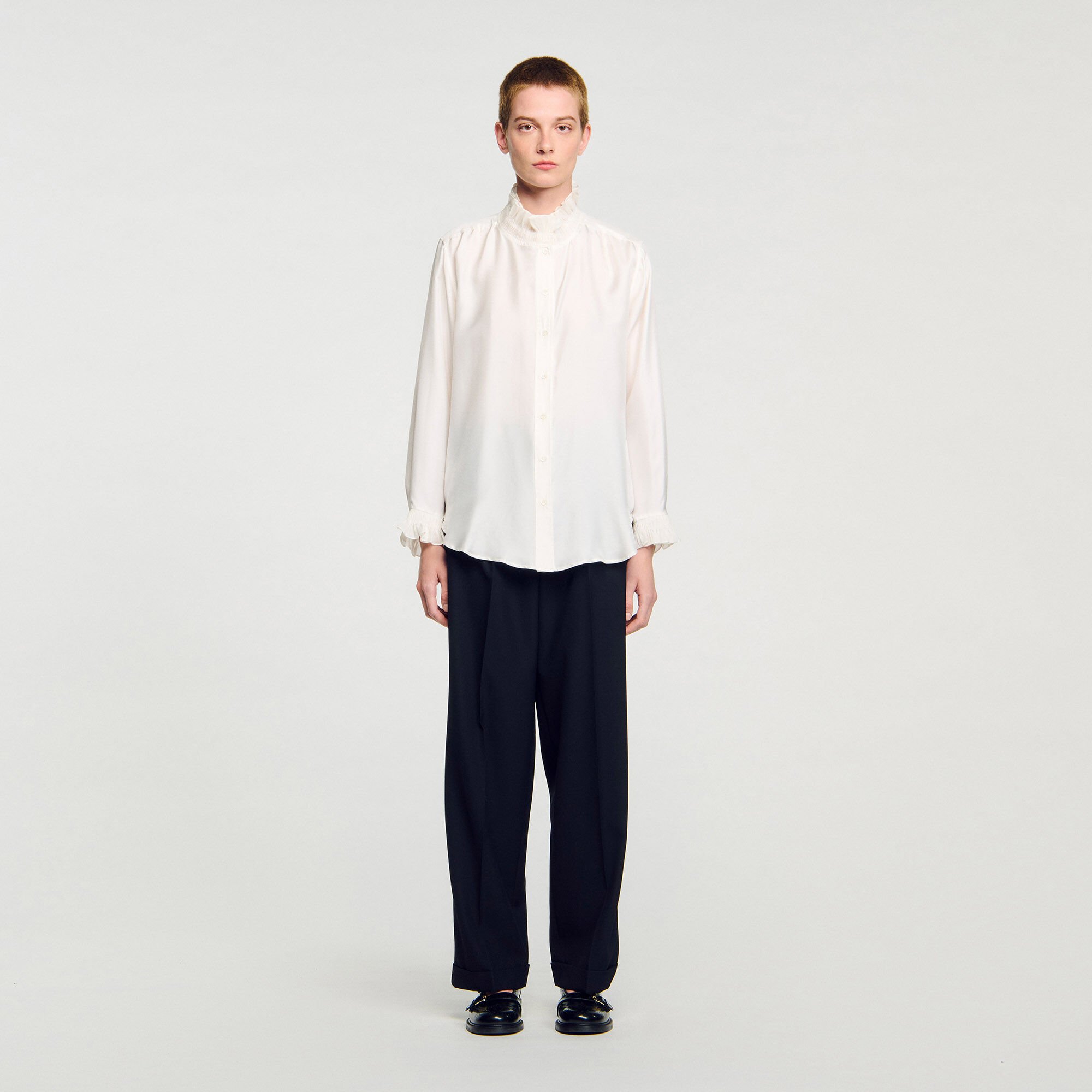 Camicia seta con collo arricciato