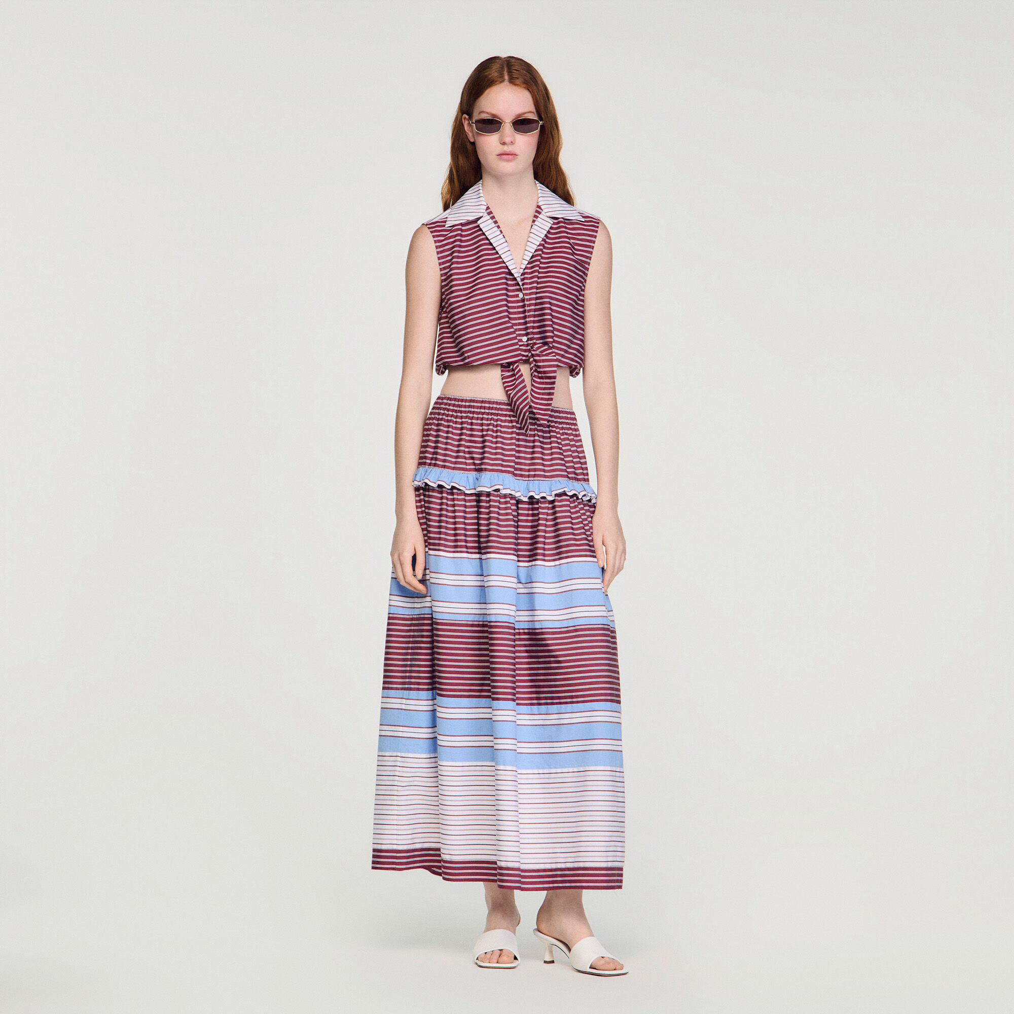 Camicia corta in cotone a righe