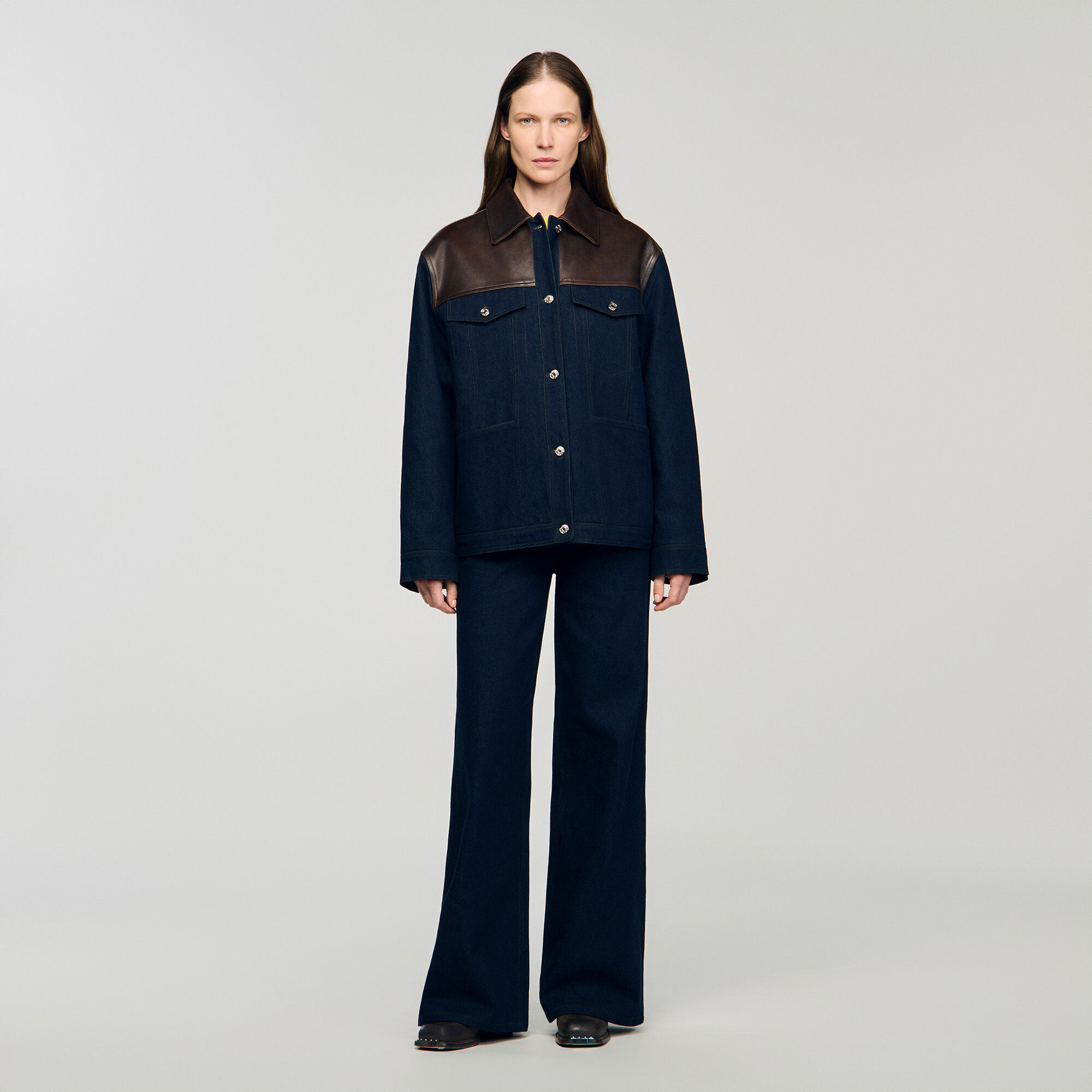 Giubbotto in denim e pelle