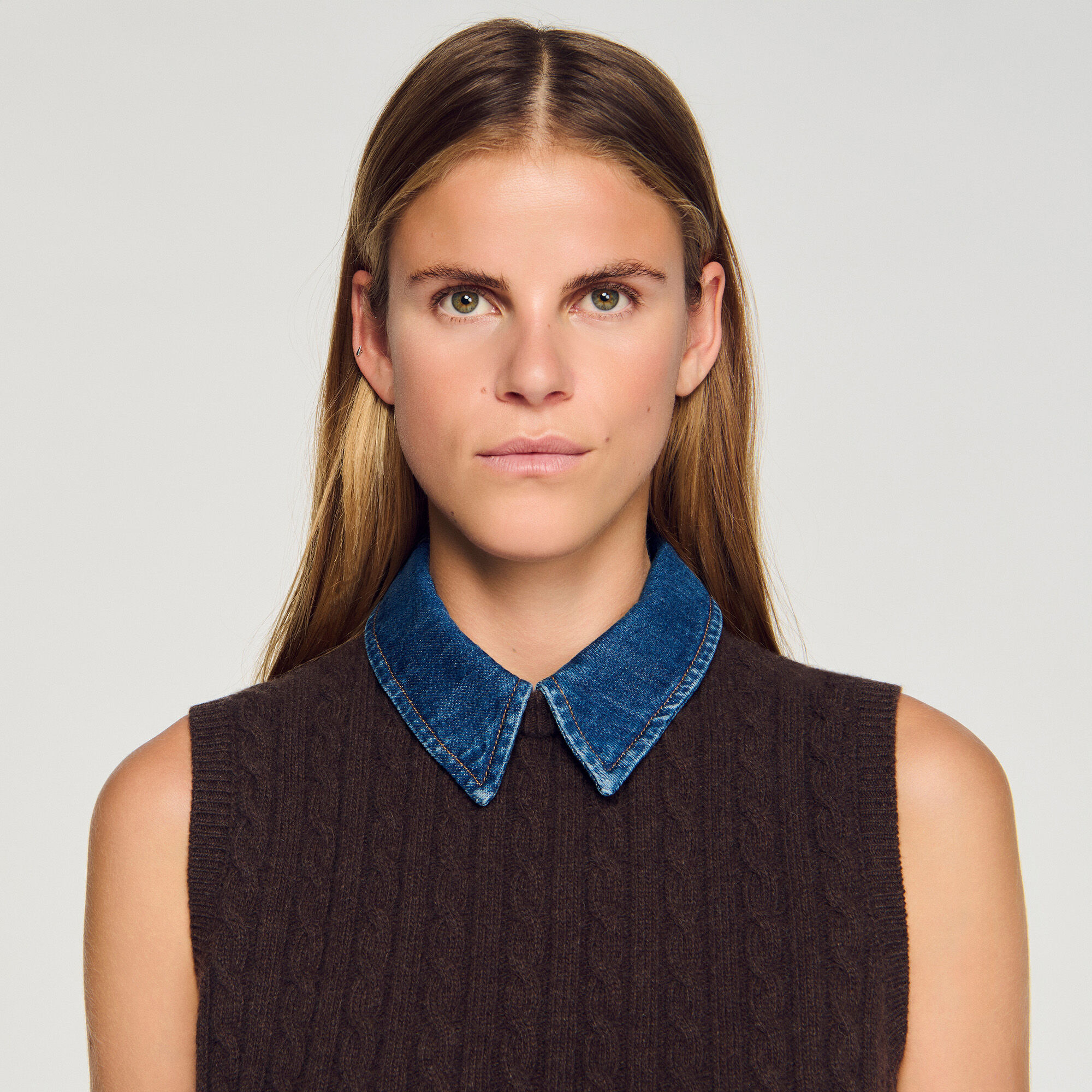 Maglione in maglia e denim