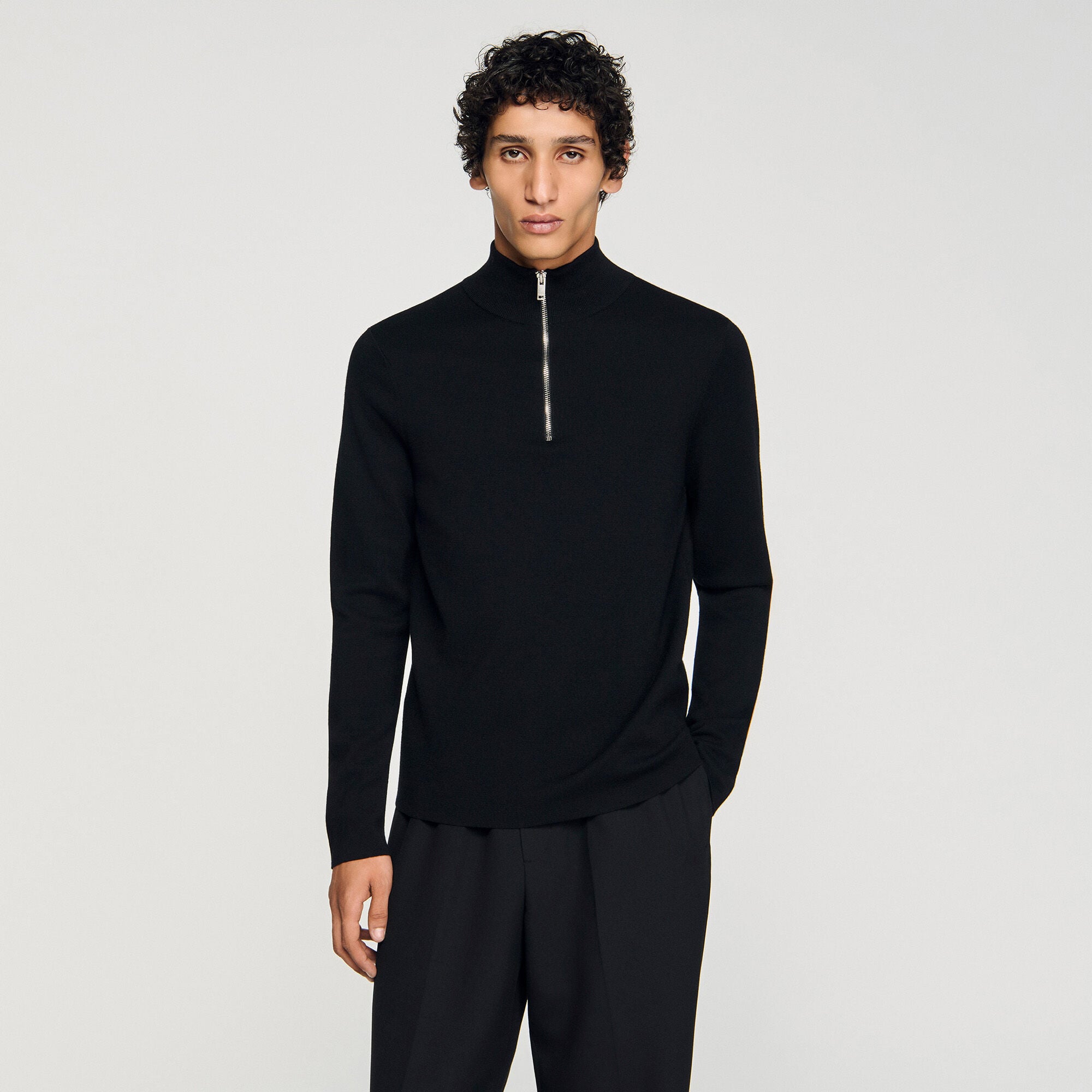 Maglione lana collo alto con zip - Uomo | Sandro